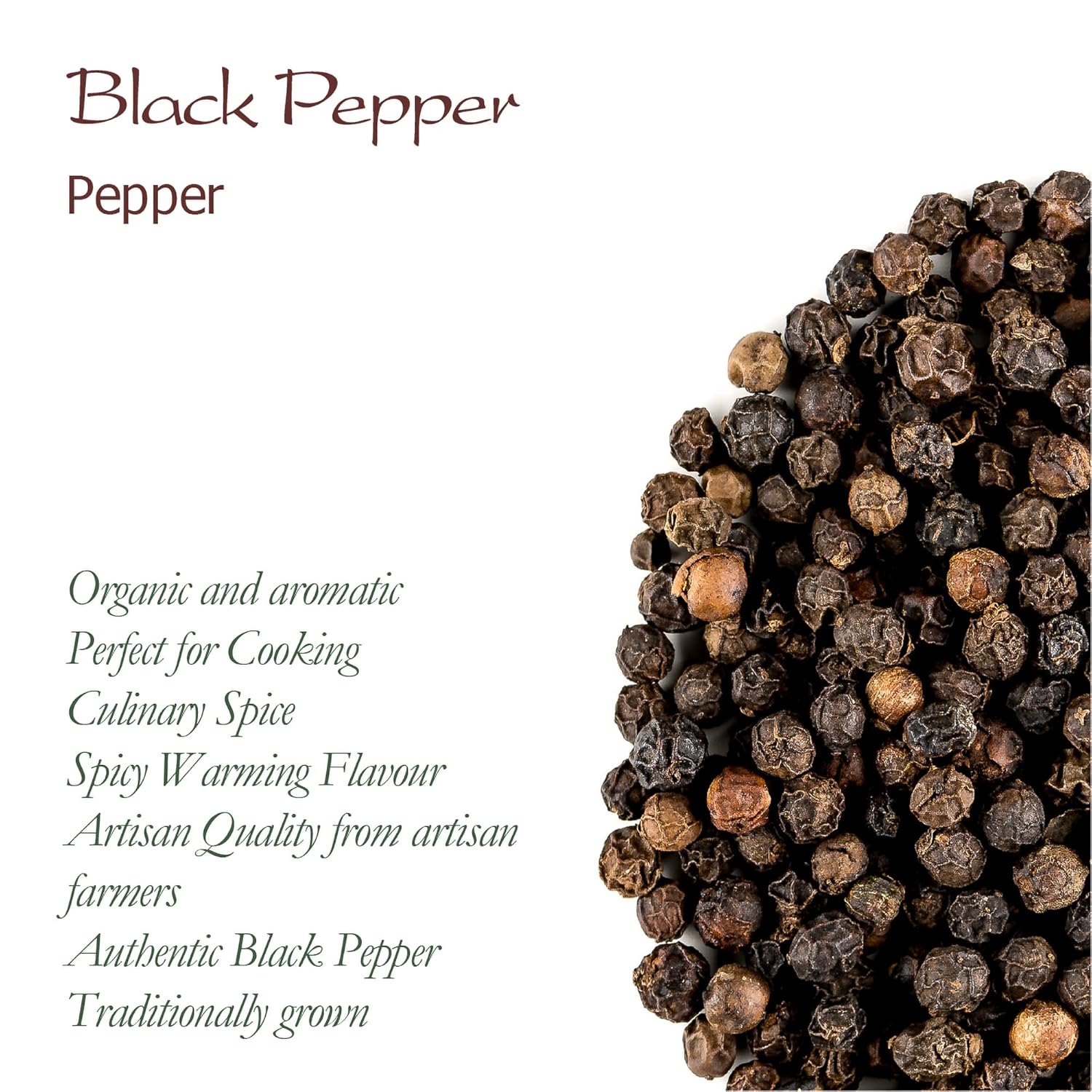 Pimienta negra granos enteros orgánicos – Pimienta negra gourmet – Granos de pimienta negra para recambio de molinillo – Molinillo de pimienta,