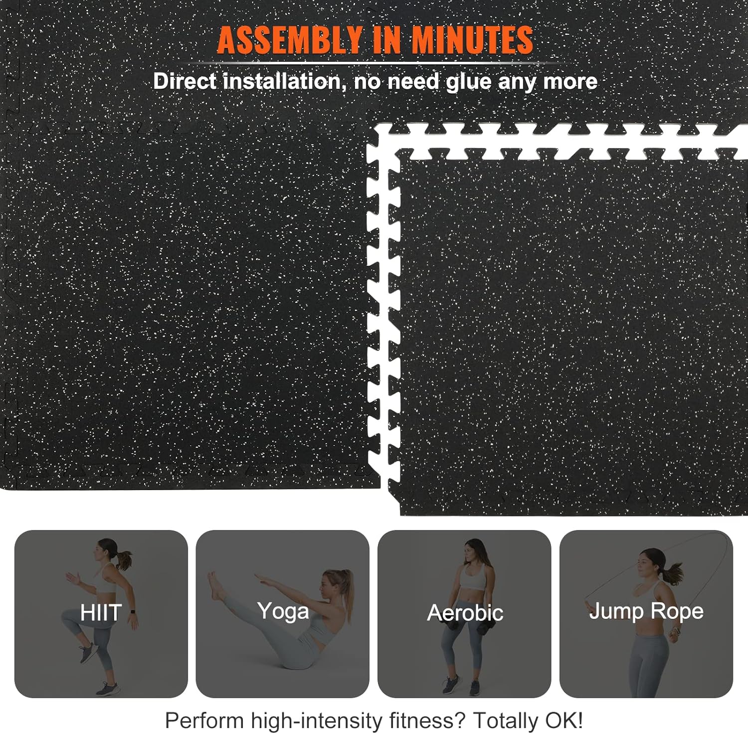 Alfombrillas de gimnasio de 12 pulgada de grosor, 24 x 24 pulgadas, espuma EVA y goma superior entrelazadas, alfombrillas de entrenamiento