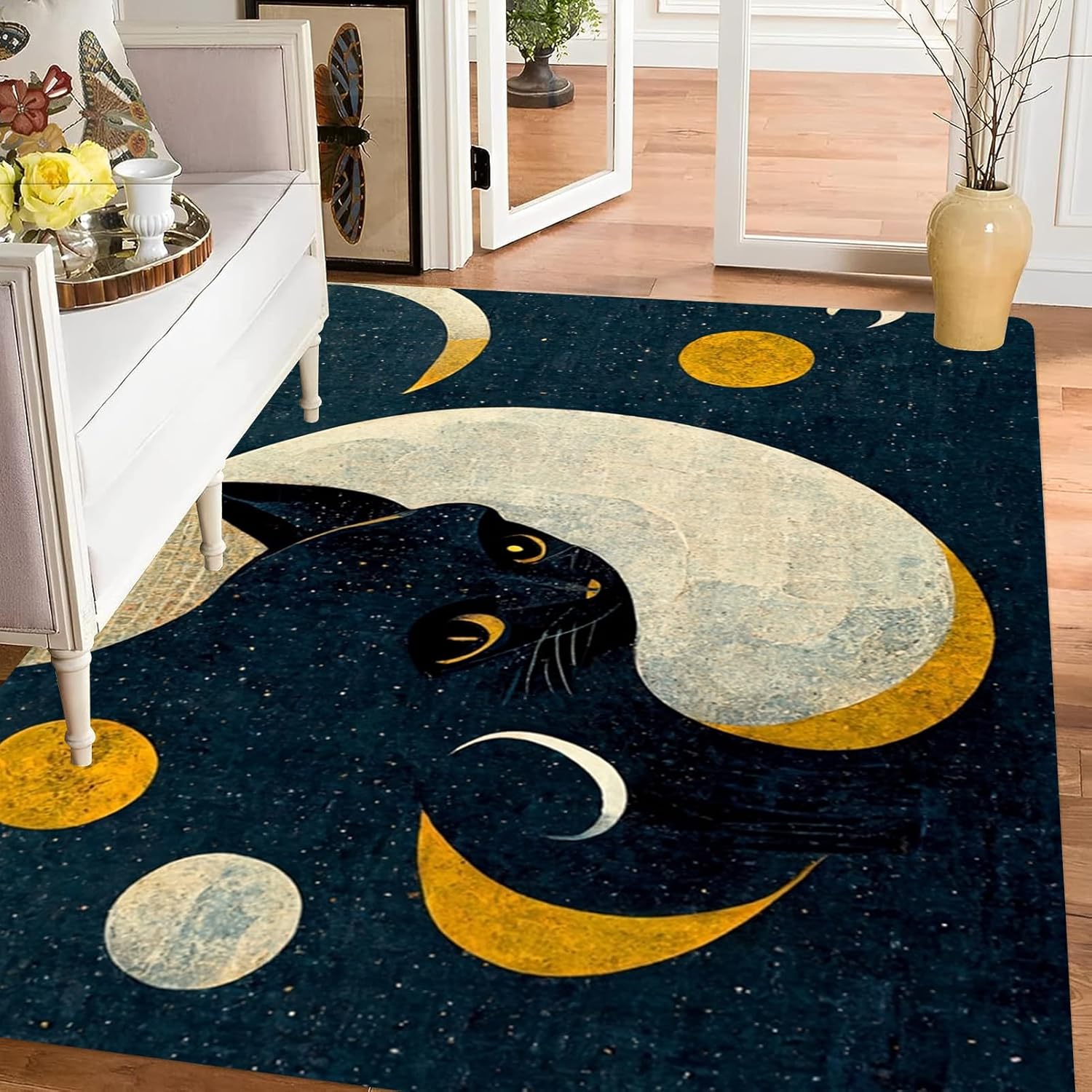 Universe Galaxy – Alfombra de área bohemia de 1.7 x 2.6 pies, lavable, suave, oriental, envejecida, para sala de estar, entrada, comedor, imitación