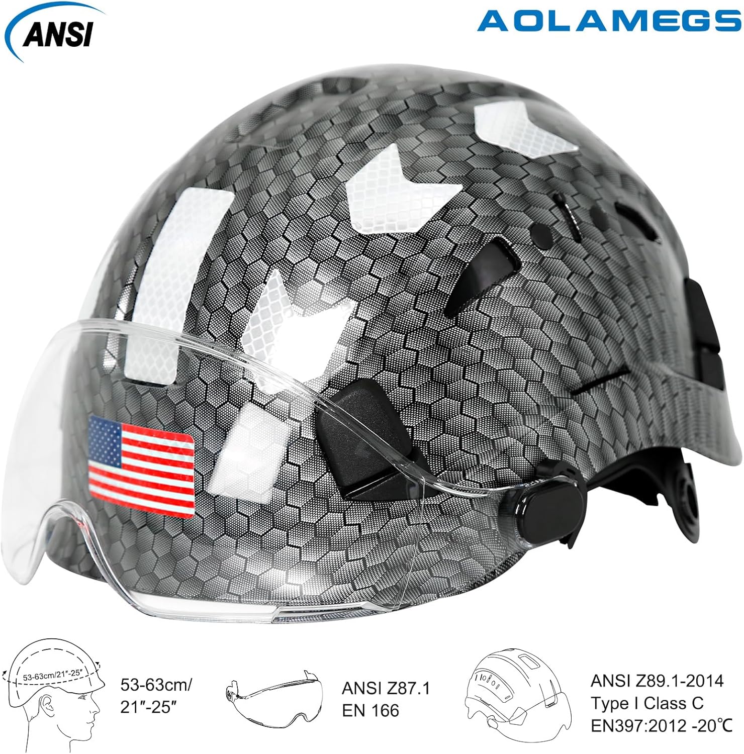 Cascos cascos con patrón de fibra de carbono  Construcción aprobado por la OSHA, ANSI Z89.1 Tipo 1 Clase C Casco de seguridad ajustable ventilado