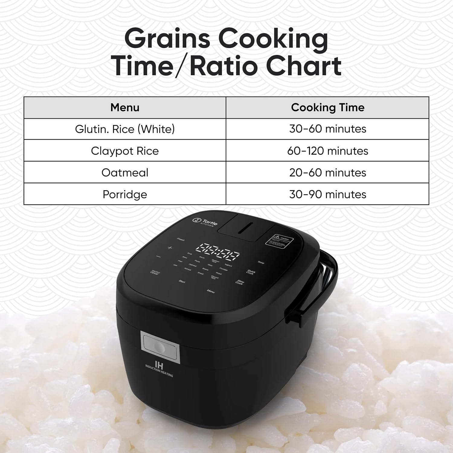 Tartle Kitchen IH103 – Olla arrocera y calentador de calor por inducción a presión, 6 tazas, estilo japonés, tecnología IH con vaporizador (1.5 L)