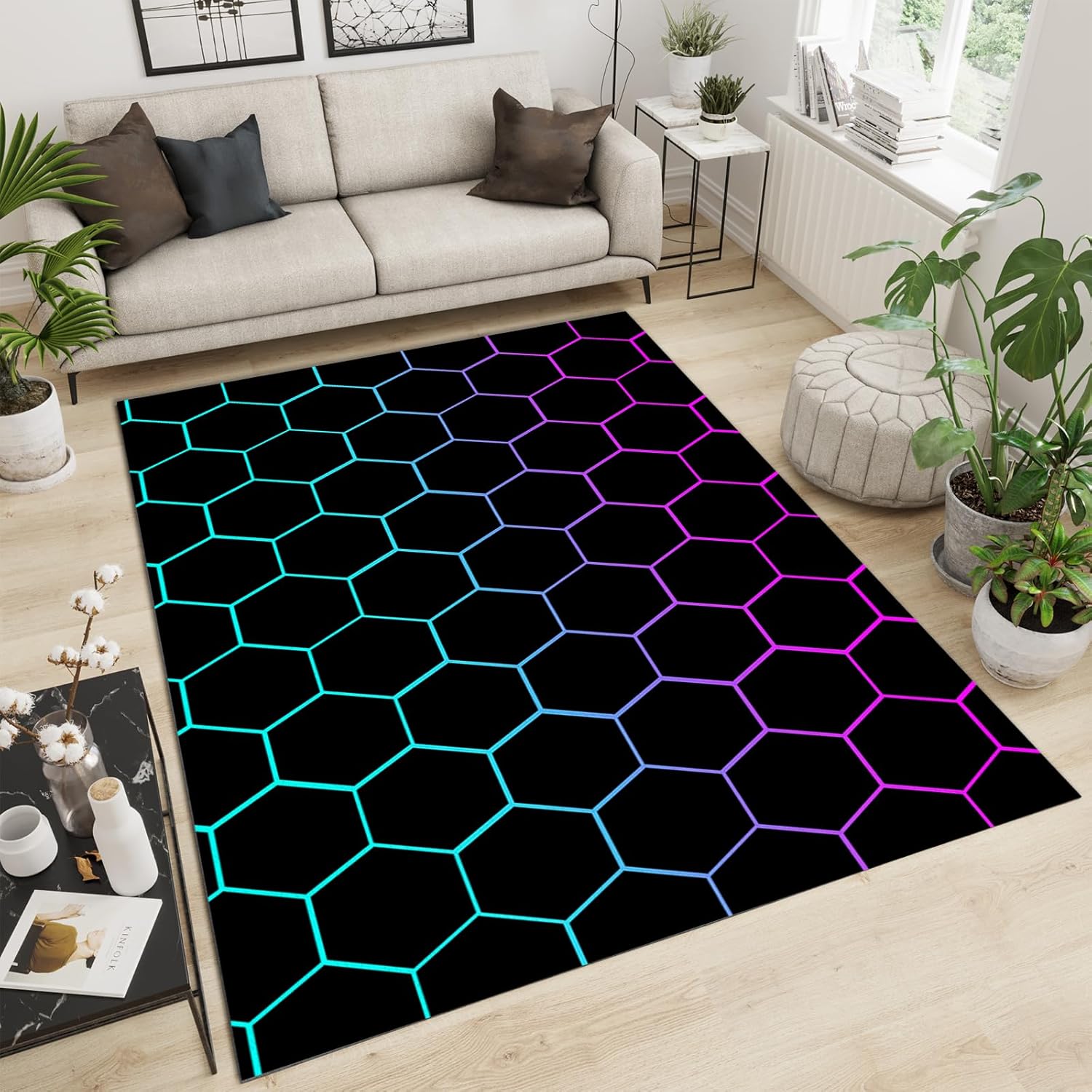 Alfombra abstracta geométrica de panal de abeja, antideslizante, con reducción de ruido, lavable a máquina, duradera, para interiores, dormitorio,