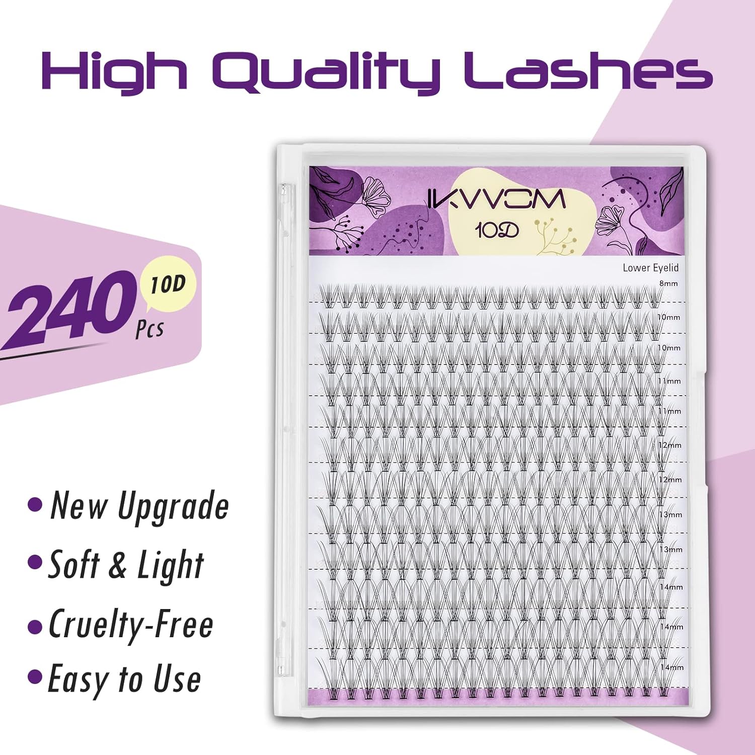 Extensiones de pestañas individuales 10D, 240 unidades, 0.315-0.551 in, mezcla de pestañas rizadas C, grosor 0.07, pestañas naturales reutilizables,