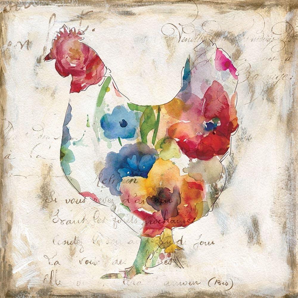 Posterazzi Carol Robinson – Póster de gallina con flores (12 x 12 pulgadas)