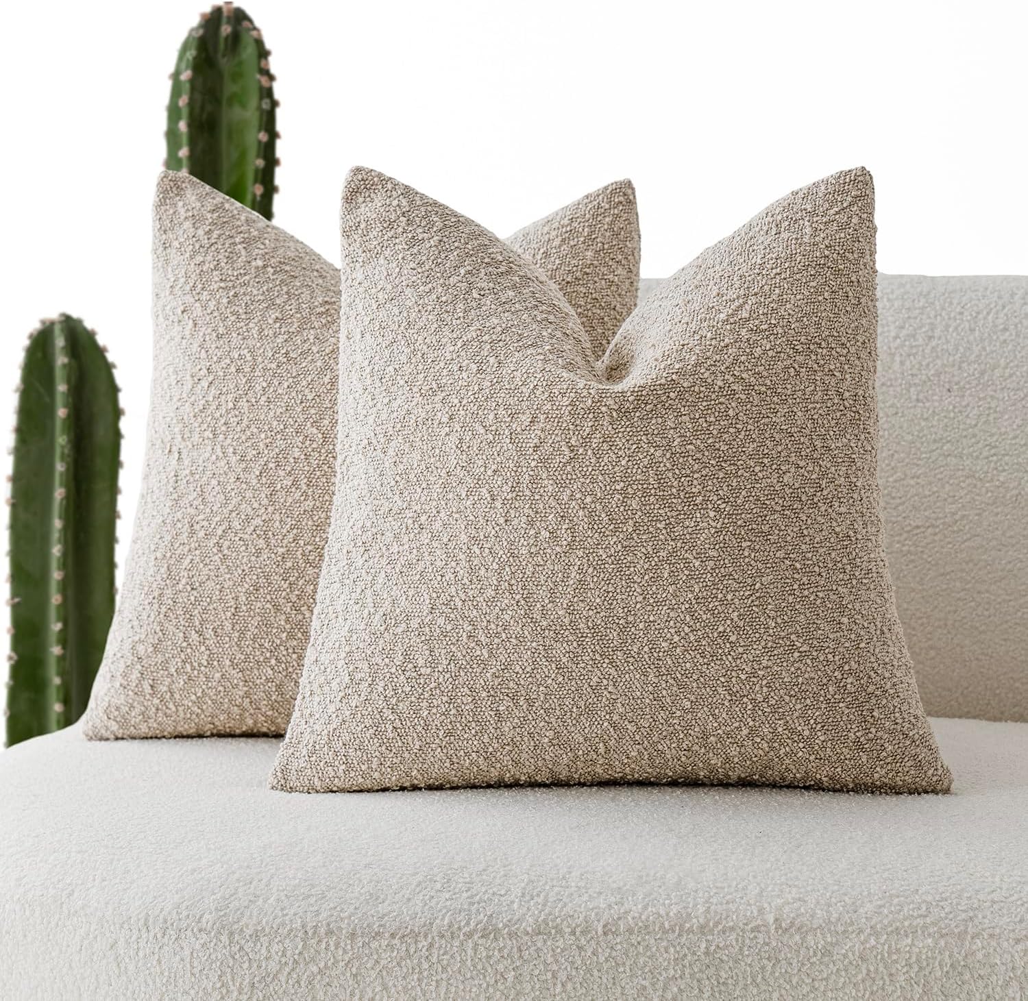 Foindtower Paquete de 2, 20 x 20 pulgadas, fundas de almohada decorativas con textura de boucle, fundas de almohada sólidas, acogedoras y suaves