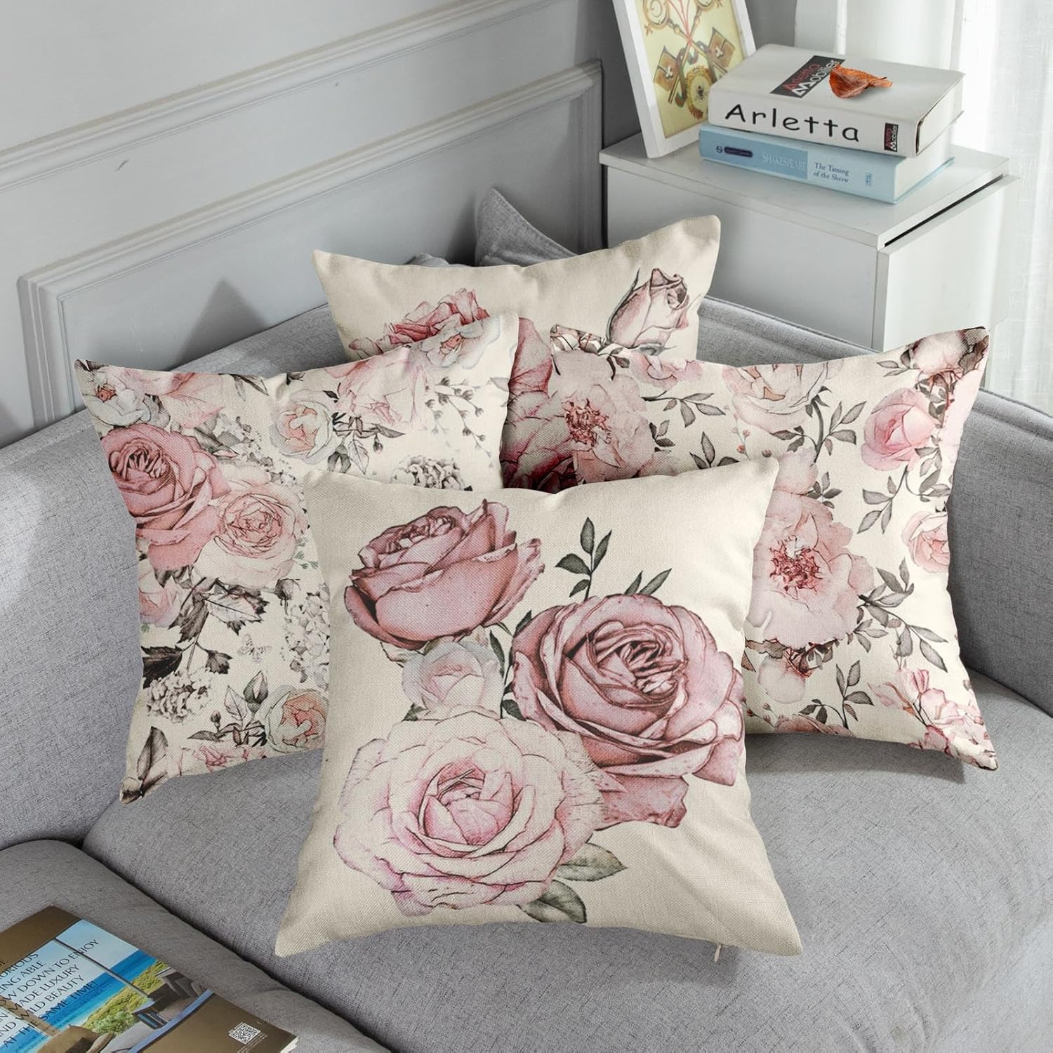 Juego de 4 fundas de almohada decorativas para decoración del hogar, 18 x 18 pulgadas, fundas de almohada decorativas para sofá y exteriores