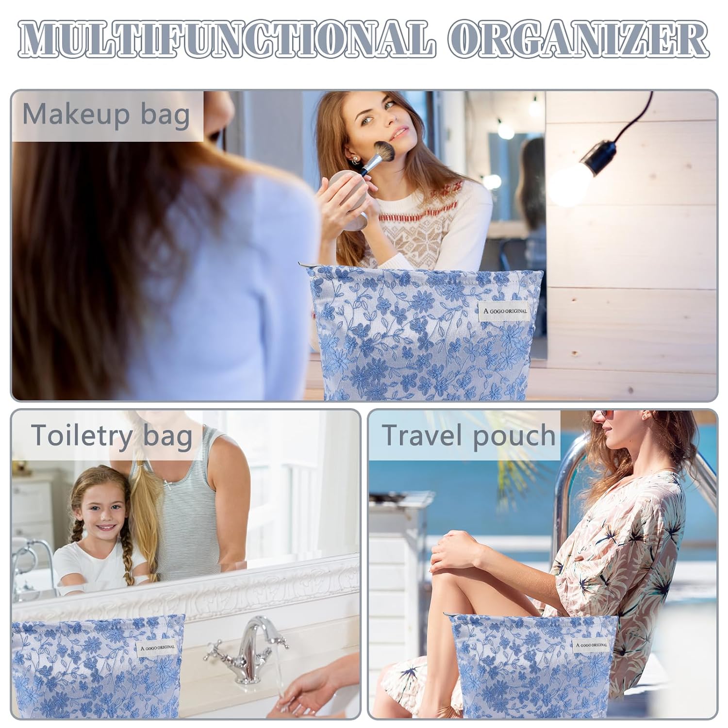 ZLFSRQ Bolsa de maquillaje de flores de margarita, bolsas de cosméticos para mujer, bolsa de maquillaje grande con cremallera, bolsa de cosméticos