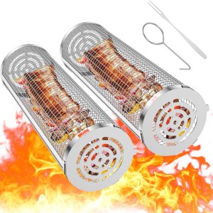 2 cestas de parrilla enrollables para verduras al aire libre, accesorios de cocina al aire libre, tina de preparación de barbacoa, malla de acero 2 cestas de parrilla enrollables para verduras al aire libre, accesorios de cocina al aire libre, tina de preparación de barbacoa, malla de acero