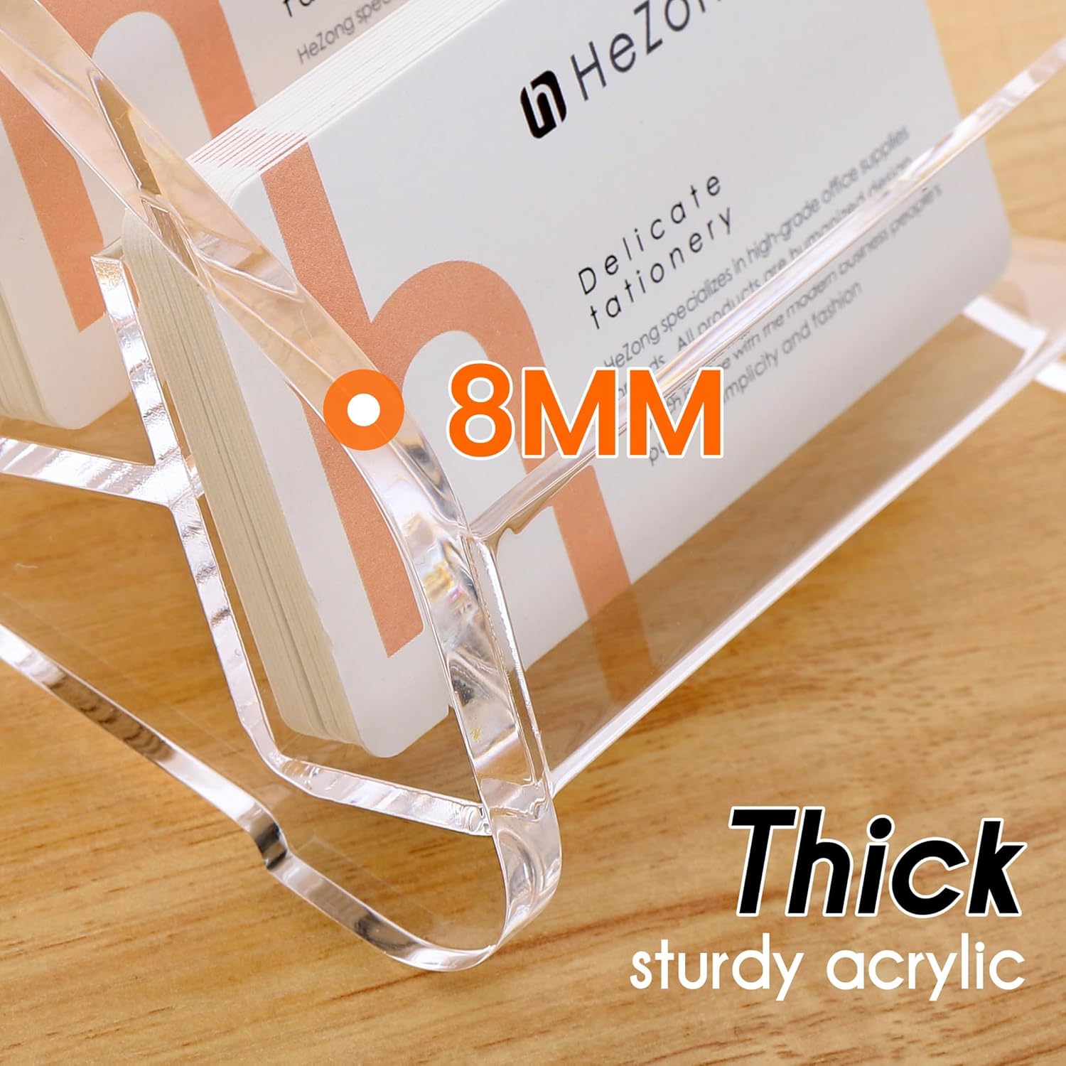 HeZone Soporte para tarjetas de visita para escritorio, soporte para tarjetas de acrílico transparente, múltiples 8 ranuras, 4 niveles, soporte para