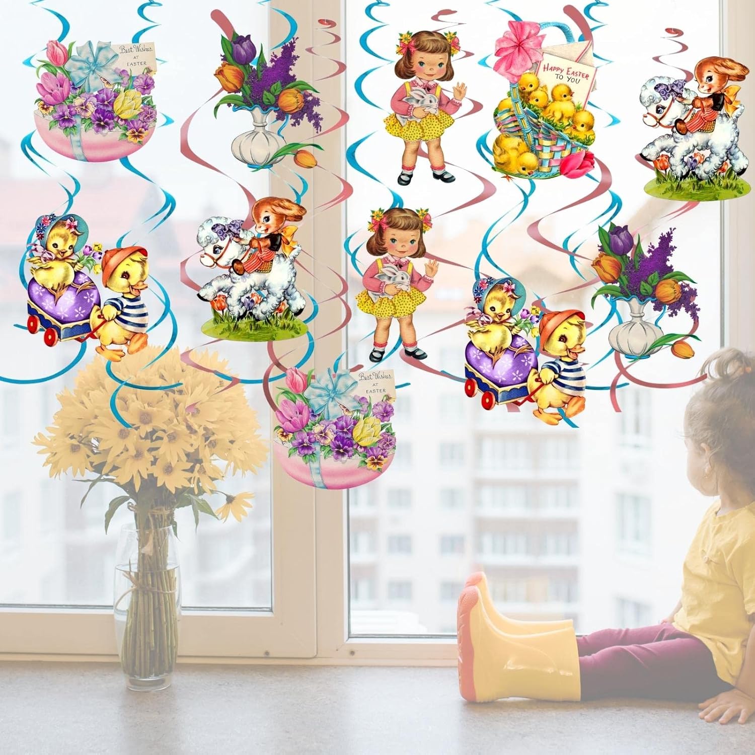 Decoraciones de Pascua para colgar, 24 unidades, 16 unidades, huevos de conejo, flores de pollo, decoración de primavera, decoraciones de Pascua