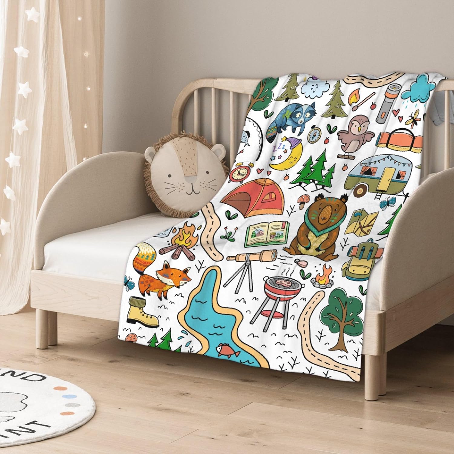 Manta de camping para niños, manta suave para acampar, bonita manta de franela de felpa para decoración de dormitorio, sofá, cama, viajes al aire