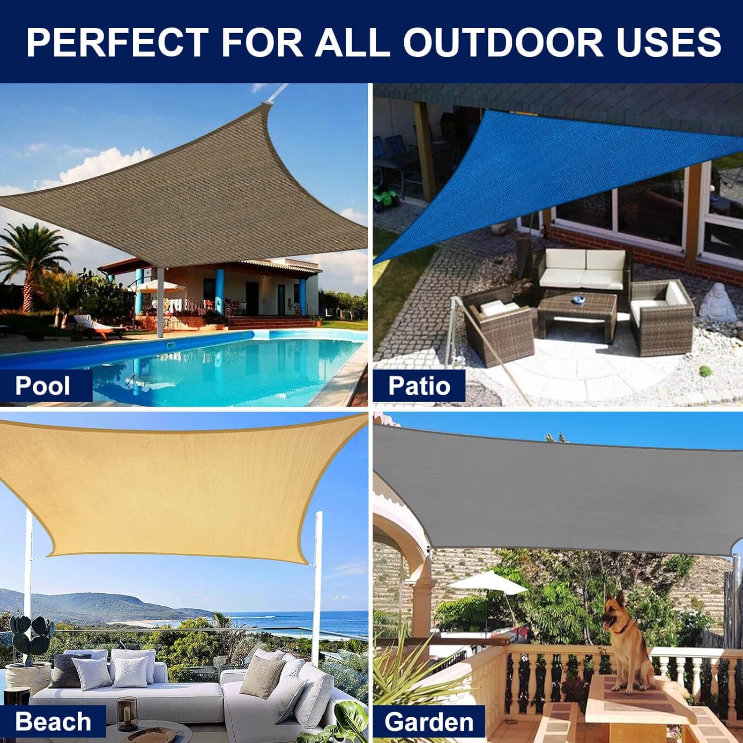 PureFit – Toldo triangular para exteriores, 8 x 8 x 8 pies, toldo de protección solar con bloqueo UV, toldo de sombra, cubierta de patio para patio