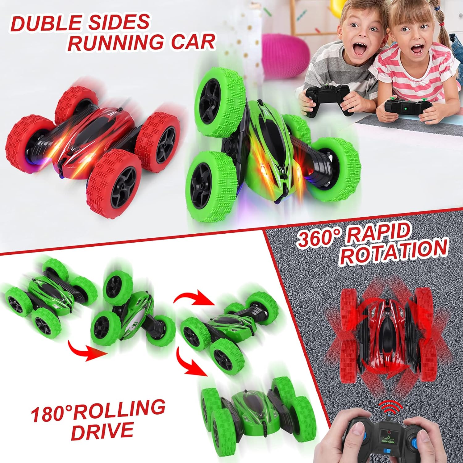 Paquete de 2 relojes RC Stunt Car con sensor de gestos 4WD de doble cara giratoria de 360 grados recargable de alta velocidad 2.4GHZ Off Road Hobby