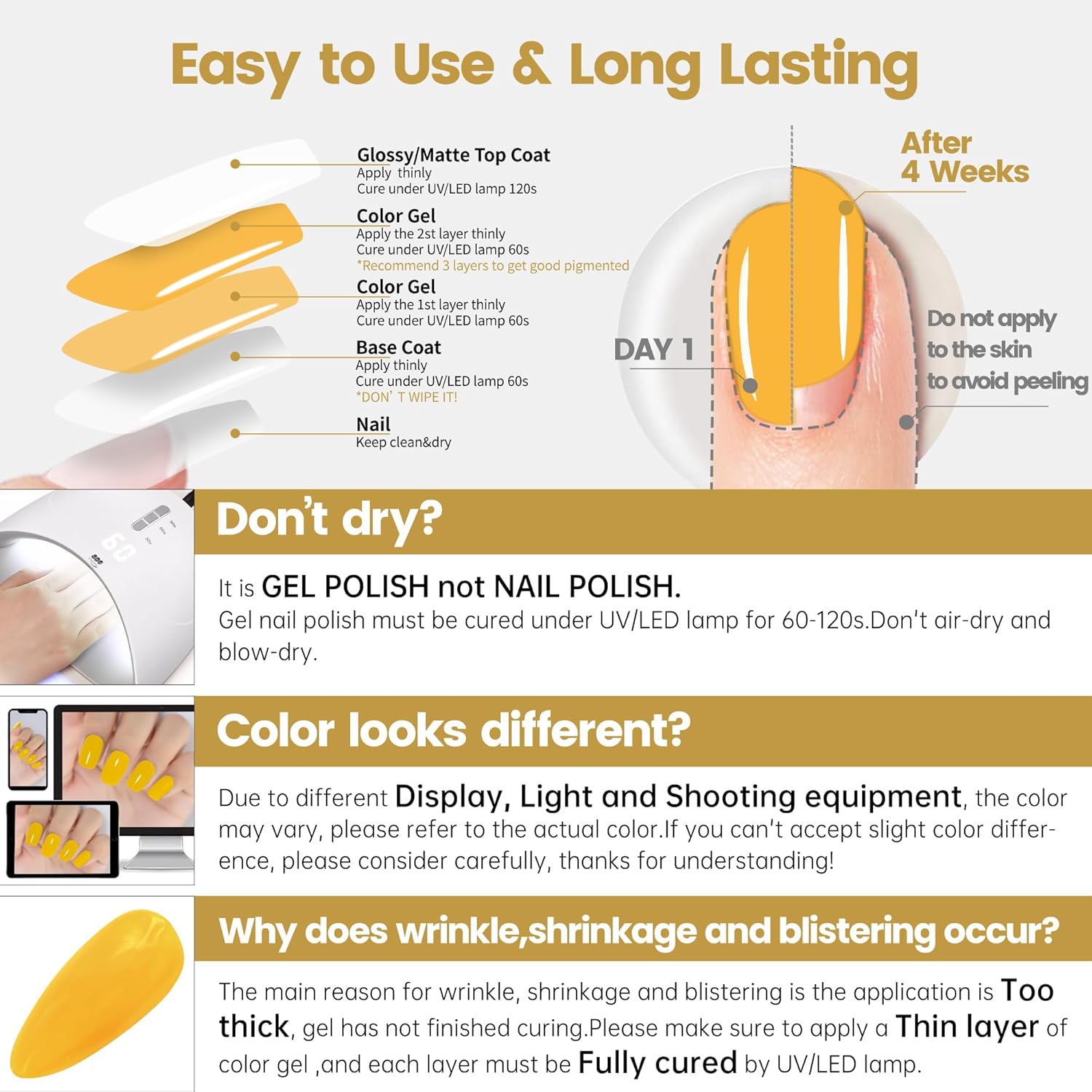 YTD Likomey Esmalte de uñas de gel, 1 unidad de 0.5 onzas líquidas, color amarillo limón, gel de uñas UV Soak Off, manicura en casa de salón de