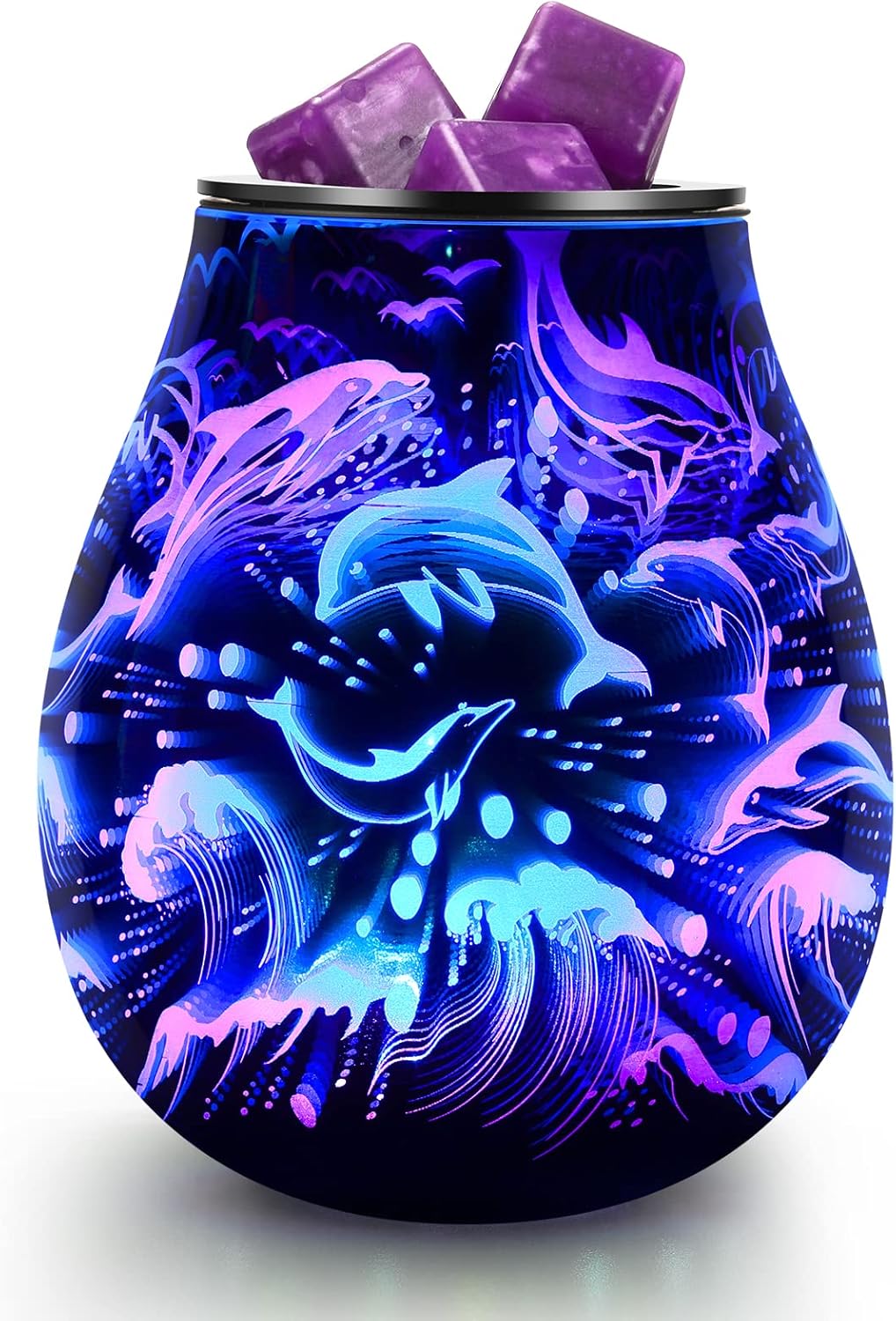 Dolphin – Quemador de aceite 3D de vidrio eléctrico, calentador de cera para cera perfumada con 7 calentadores de fragancias cambiantes de colores,