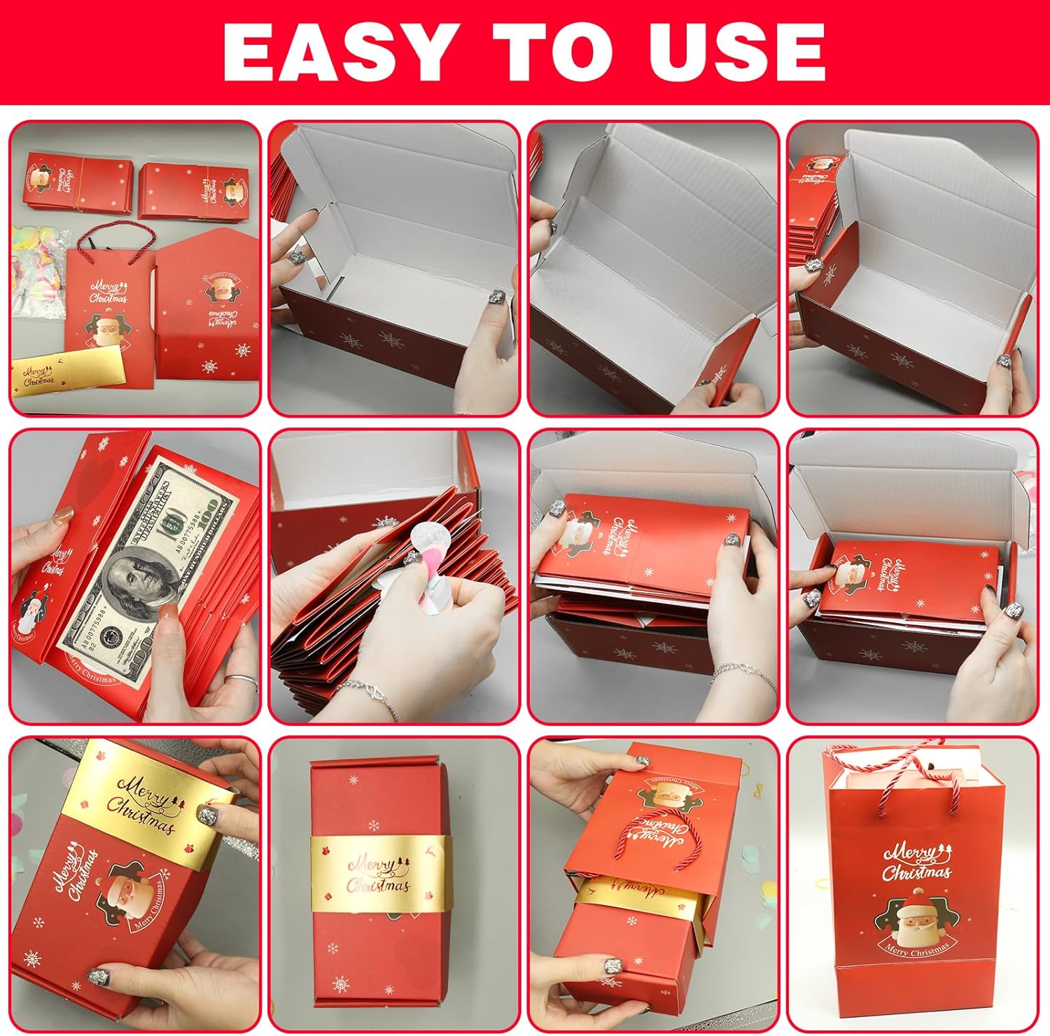 Caja de regalo sorpresa explosión para dinero, caja sorpresa de Feliz Navidad, caja de regalo, caja de explosión con confeti, cajas de Navidad, caja