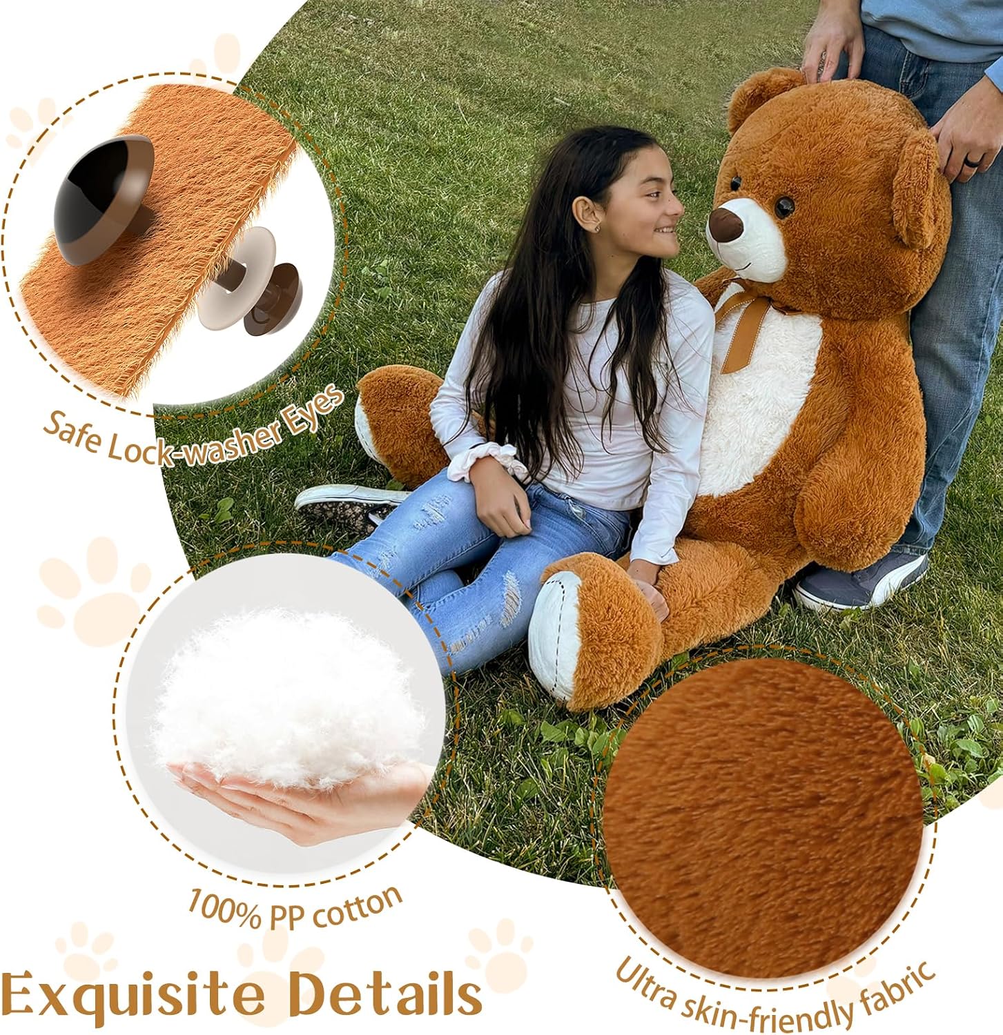 MorisMos Oso de peluche gigante de 4 pies, 51.8 pulgadas, oso de peluche grande para baby shower, oso de peluche marrón grande para niñas y niños,