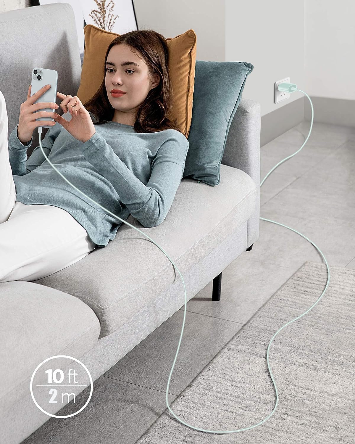 Paquete de 2 bloques de carga de pared USB C de 20 W con cable de carga rápida USB C a C de 6.6 pies de largo para iPhone 15 Pro15 Pro Max15 Plus,