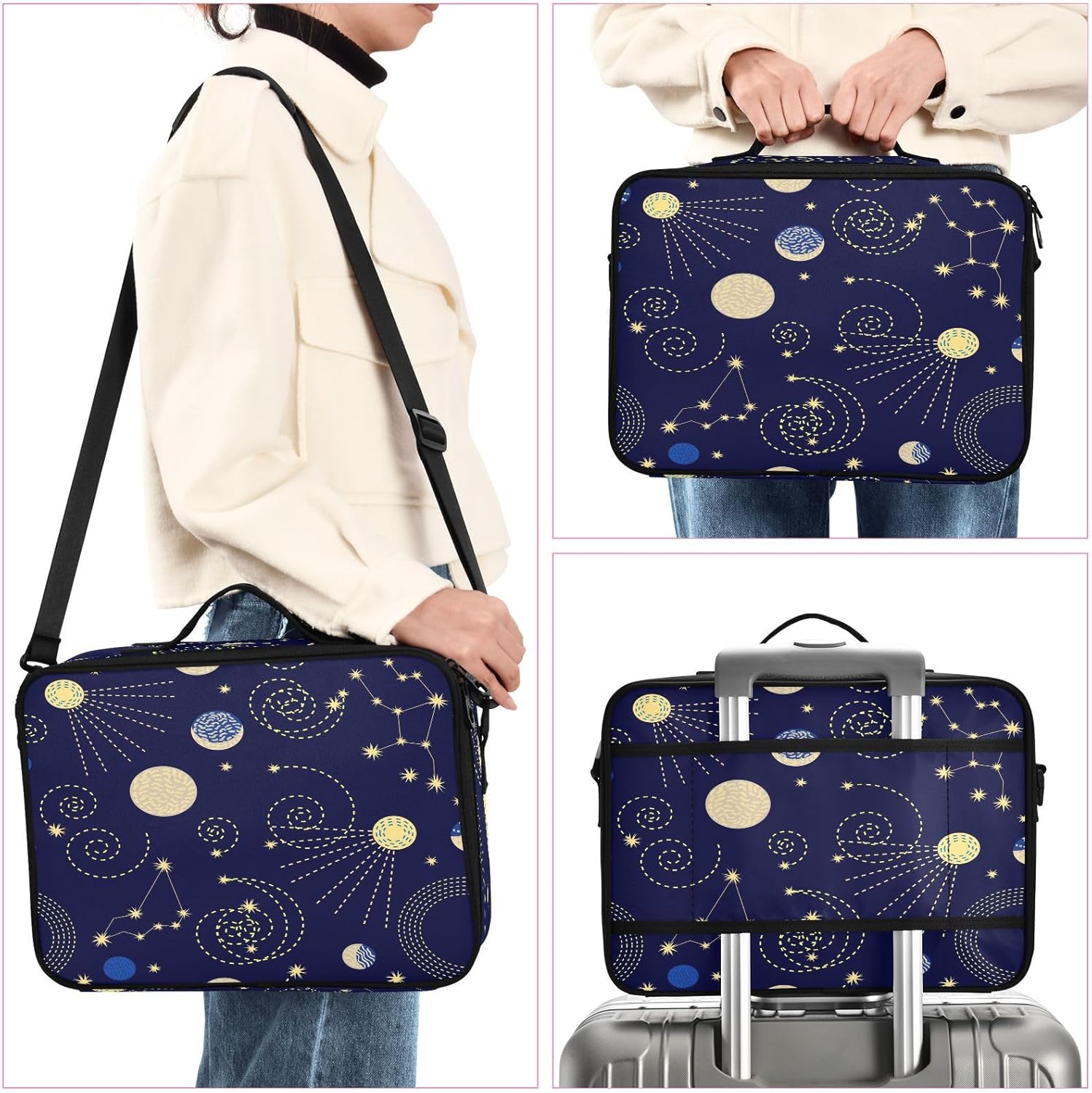 Abstract Space Navy Blue cosmetic bag makeup make up travel bag with compartments makeup bag organizer cosmetiquera de viaje para hombre for women