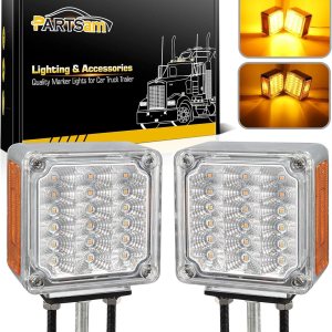 Partsam 2 luces LED cuadradas de doble cara, luces direccionales de estacionamiento, lente transparente, ámbarámbar, 39 luces LED cuadradas con Partsam 2 luces LED cuadradas de doble cara, luces direccionales de estacionamiento, lente transparente, ámbarámbar, 39 luces LED cuadradas con