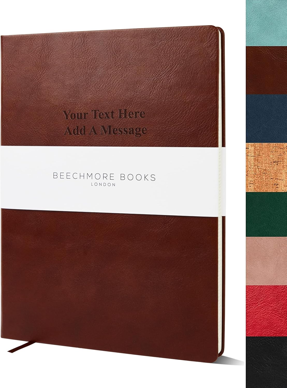 BEECHMORE BOOKS Cuaderno personalizado – A4, marrón, tapa dura de cuero vegano personalizado, diario personal, papel rayado grueso de 4.23 ozm,
