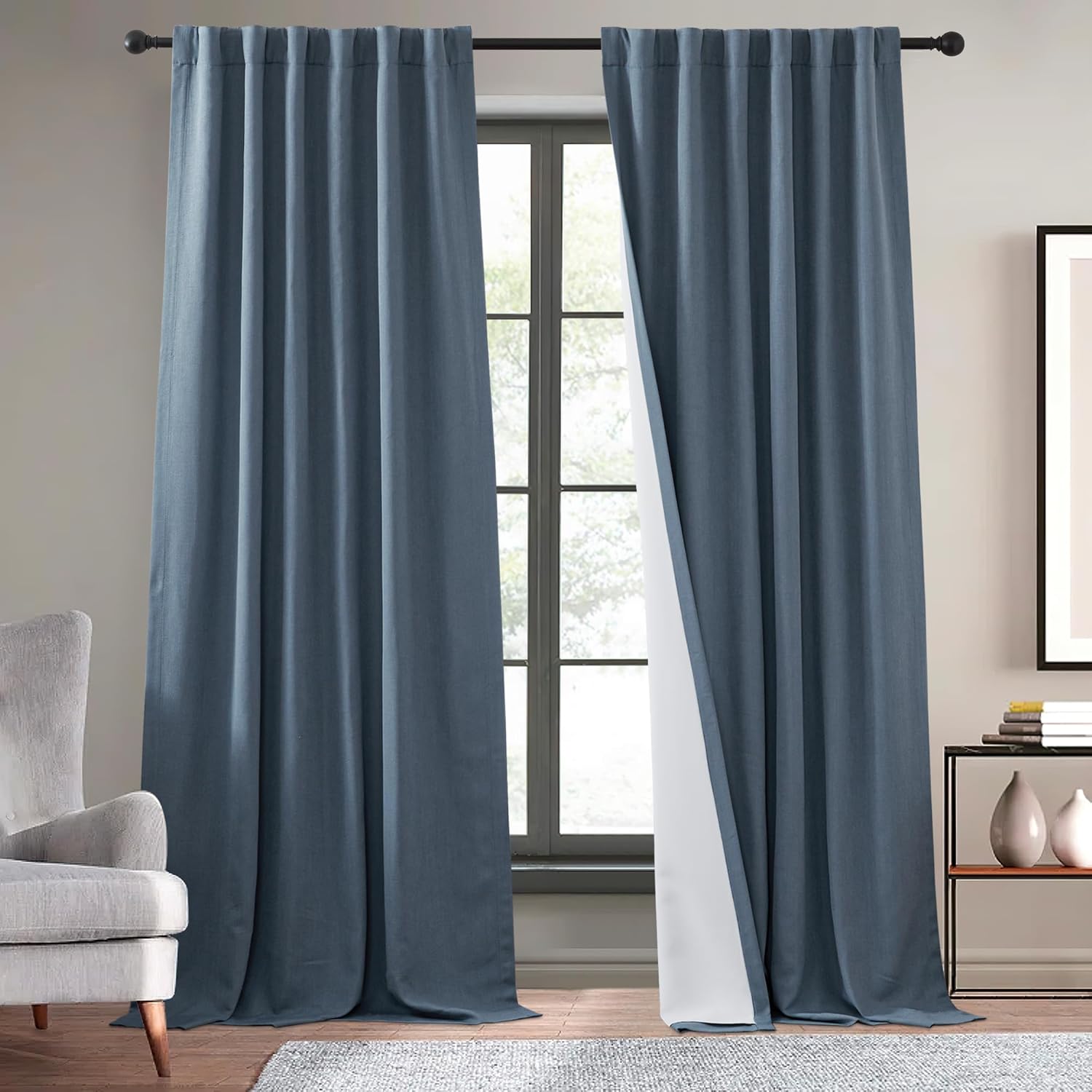KGORGE Juego de 2 paneles de cortinas opacas de lino sintético de 84 pulgadas, bloqueo de viento, cortinas de ventana de eficiencia energética para
