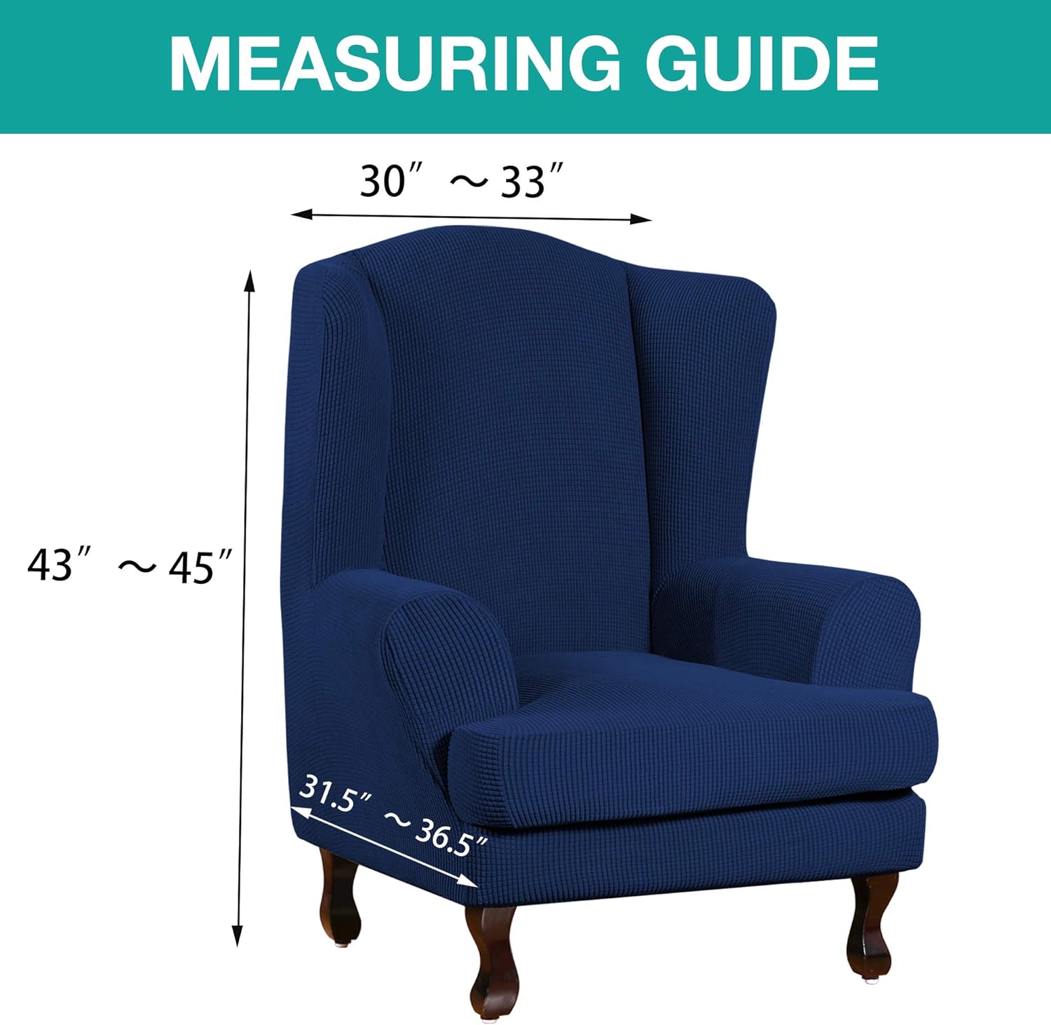 Turquoize Fundas para silla Wingback, fundas elásticas para sillas de respaldo alado, tela jacquard de elastano con parte inferior elástica, funda