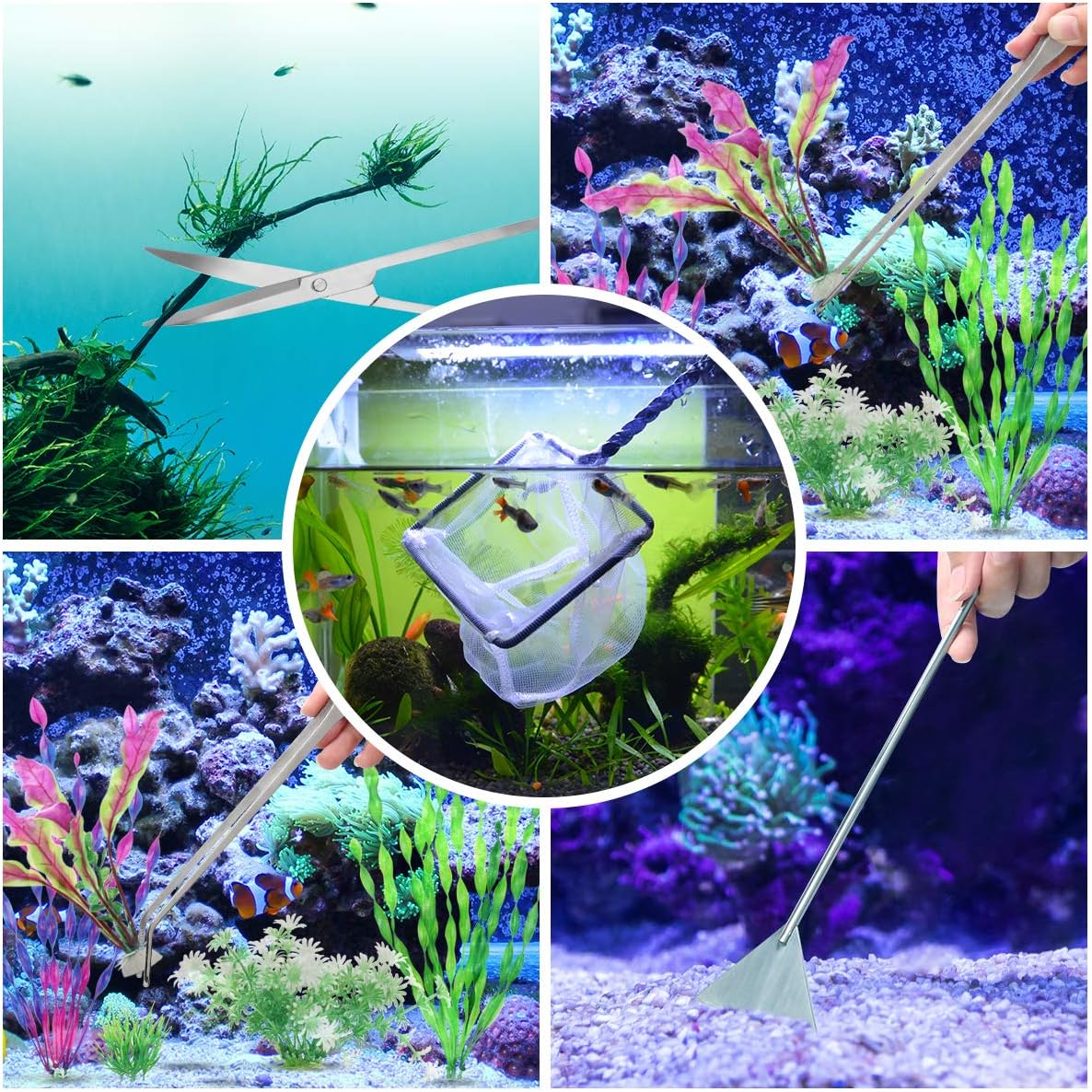 Liveek – Kit de herramientas de acuario extralargas 8 en 1, herramientas de plantas de acuario de acero inoxidable para acuario, herramientas largas