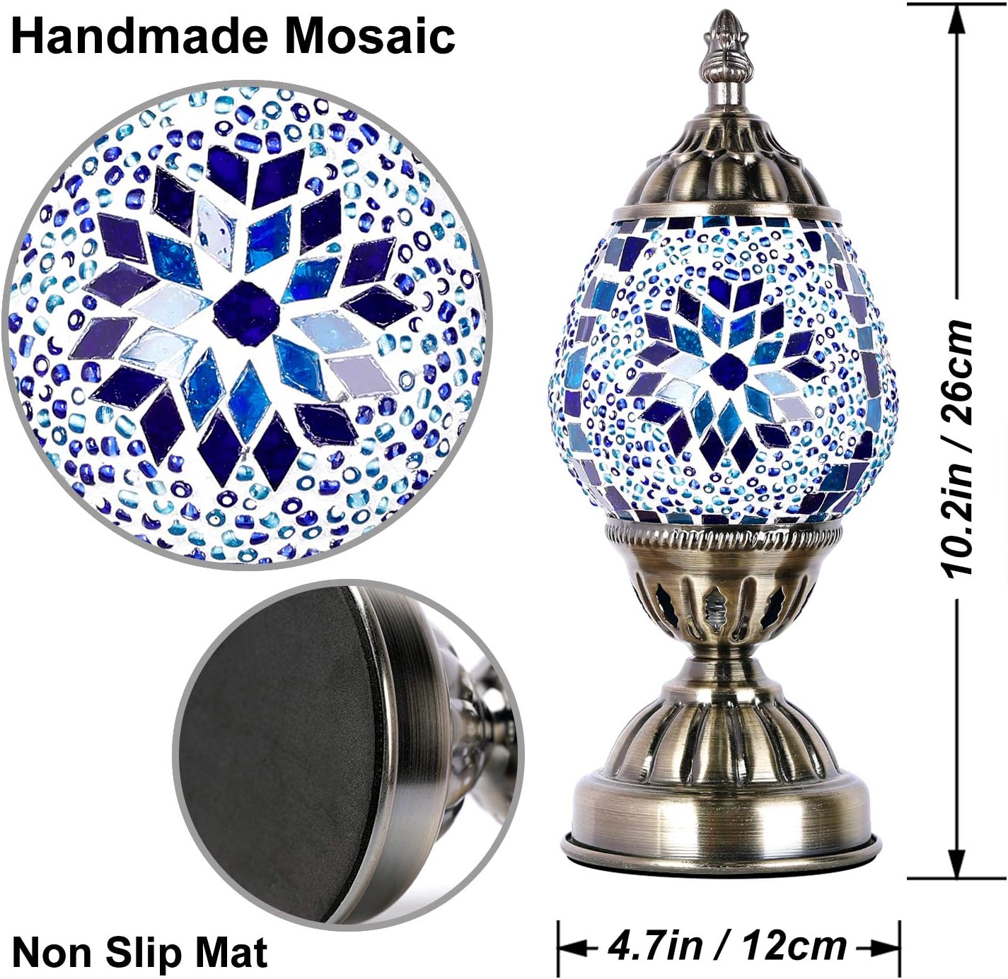 Anton Lámpara de mesa turca hecha a mano con mosaico de vidrio en forma de huevo, farol marroquí decorativo para escritorio, luz nocturna para