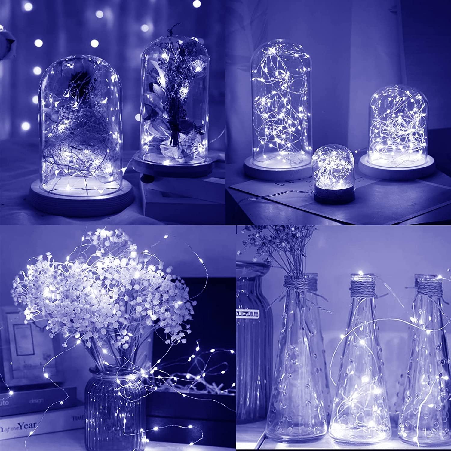 ZNYCYE Guirnalda de 50 luces LED con temporizador, 6 unidades de 8.2 pies, 8 modos, funciona con pilas, mini tira de luces LED para bricolaje, boda,