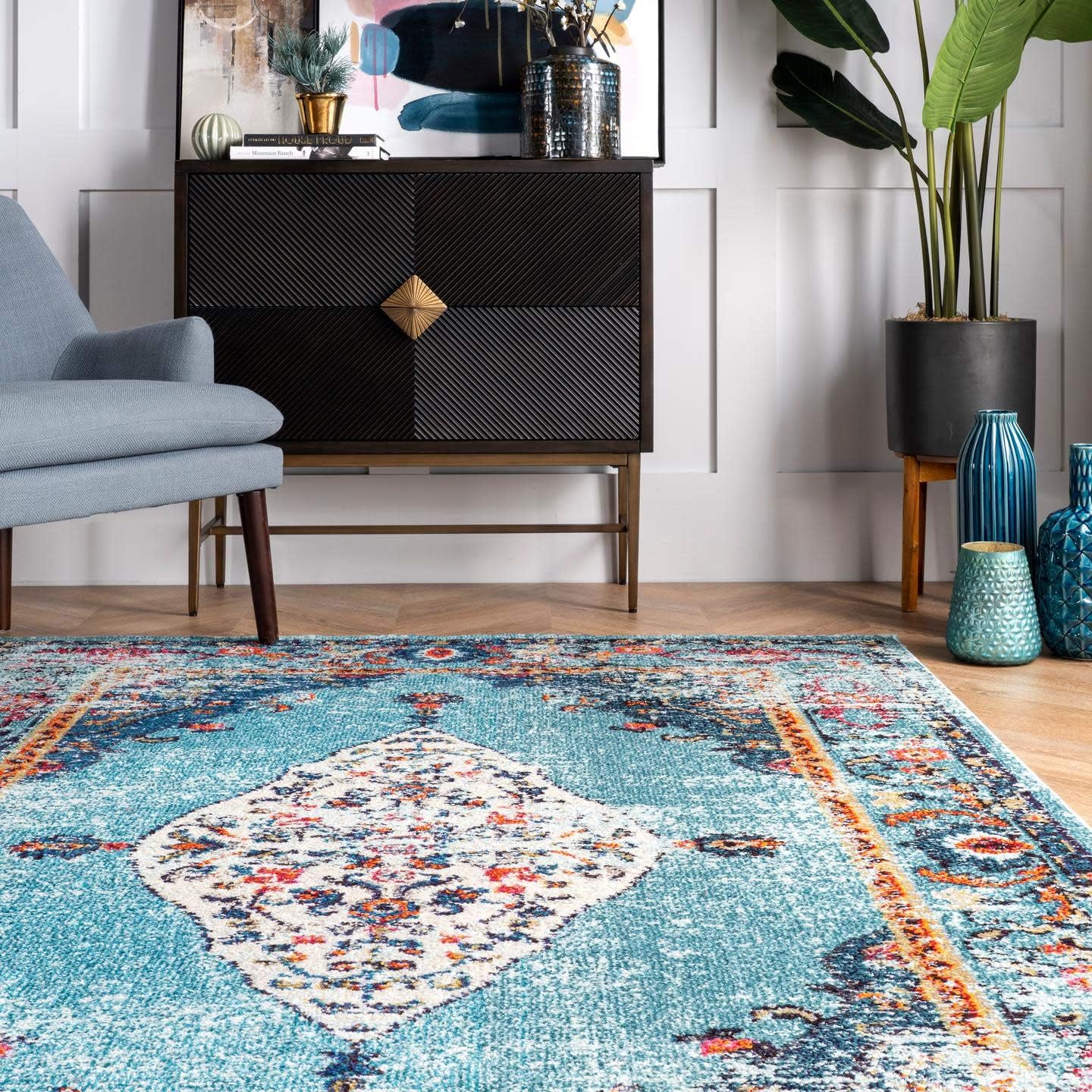 NuLOOM Veronica – Alfombra vintage envejecida, Polipropileno, Agua (Aqua)