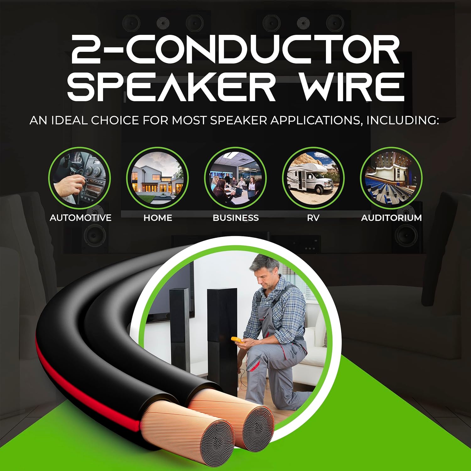 GearIT Pro Series 14AWG Cable de altavoz calibre 14 AWG (100 pies100.0 ft), gran uso para altavoces de cine en casa y altavoces de automóvil, color