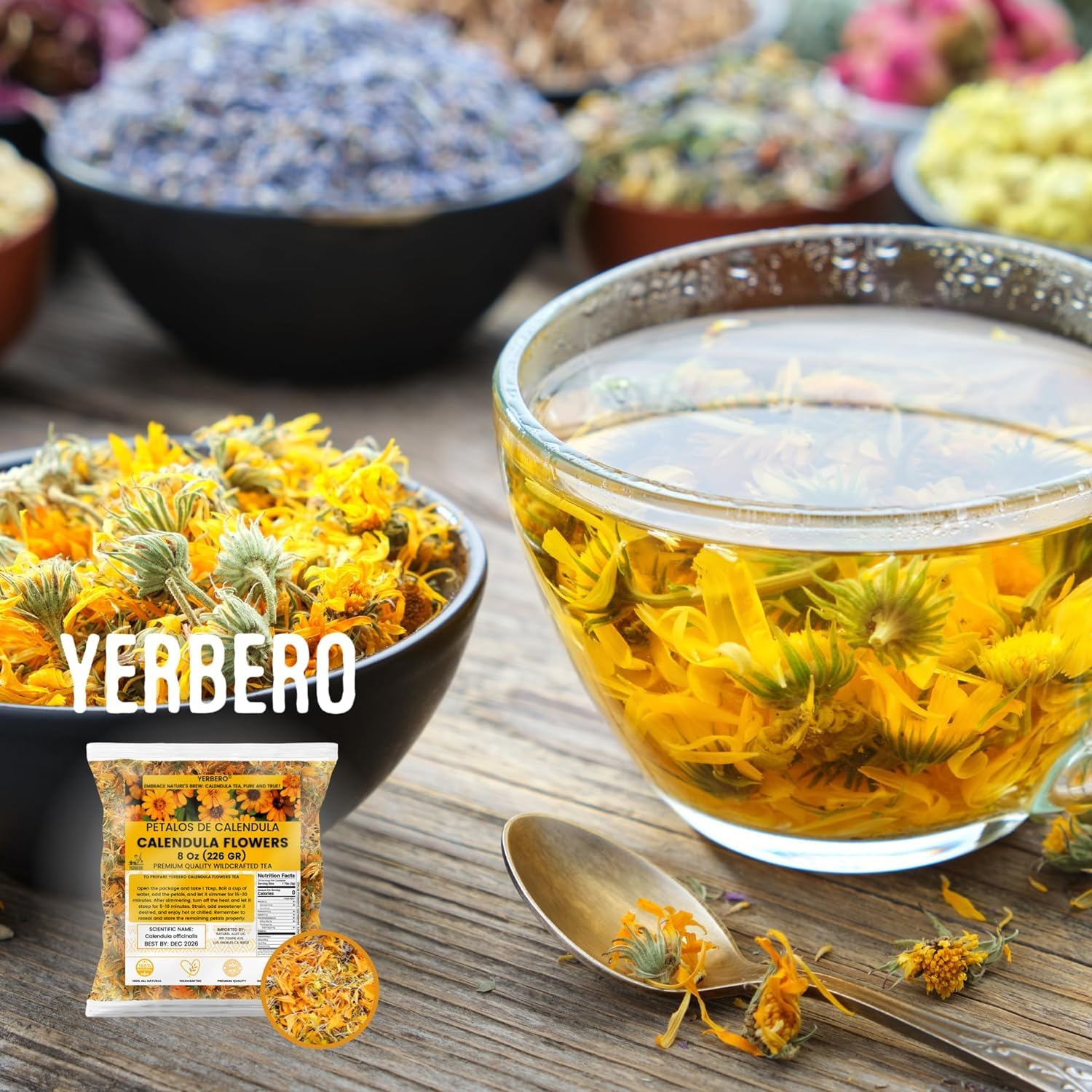 Yerbero – Flores de caléndula té de hierbas sueltas a granel 16oz (1 lb) (4.02 oz)  Flores de caléndula  Flores de caléndula  Para preparar té de
