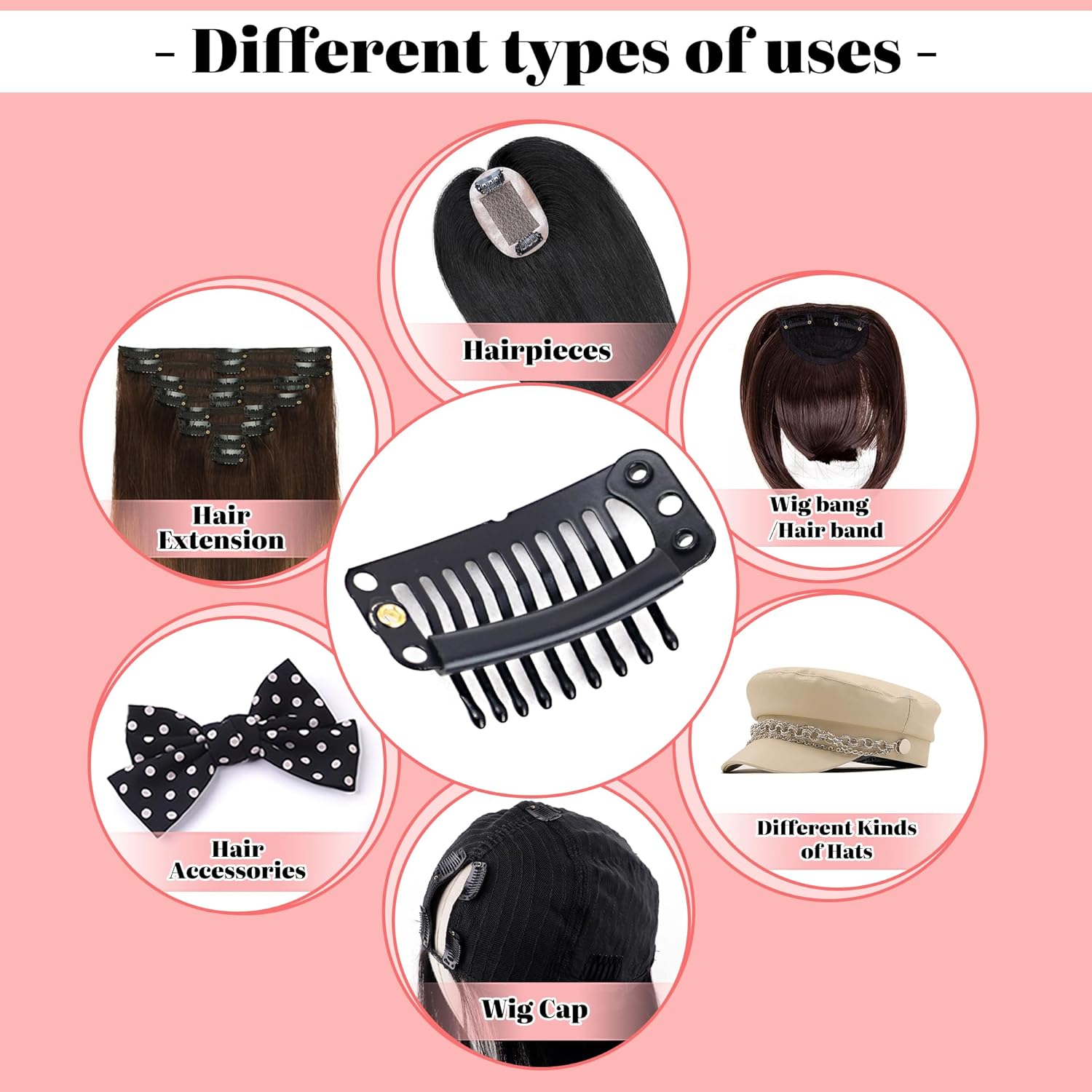 Liqusee 50 clips metálicos a presión de 9 dientes y 6 agujeros para extensiones de cabello, extensiones de cabello, clips de peluca de peine a