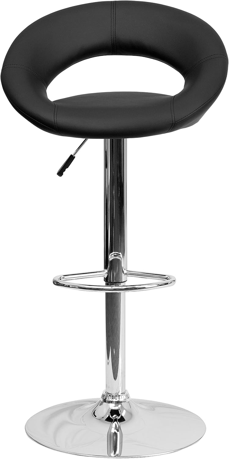 Flash Furniture Taburete de bar contemporáneo de vinilo negro redondeado estilo órbita con altura ajustable con base cromada