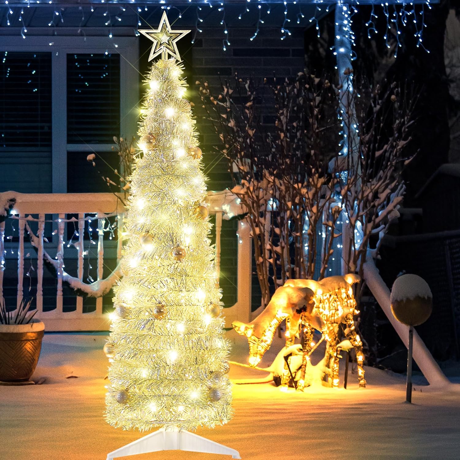 Árbol de Navidad desplegable de 4 pies para decoración de interiores, mini árbol de Navidad preiluminado con 60 luces, árbol de Navidad artificial