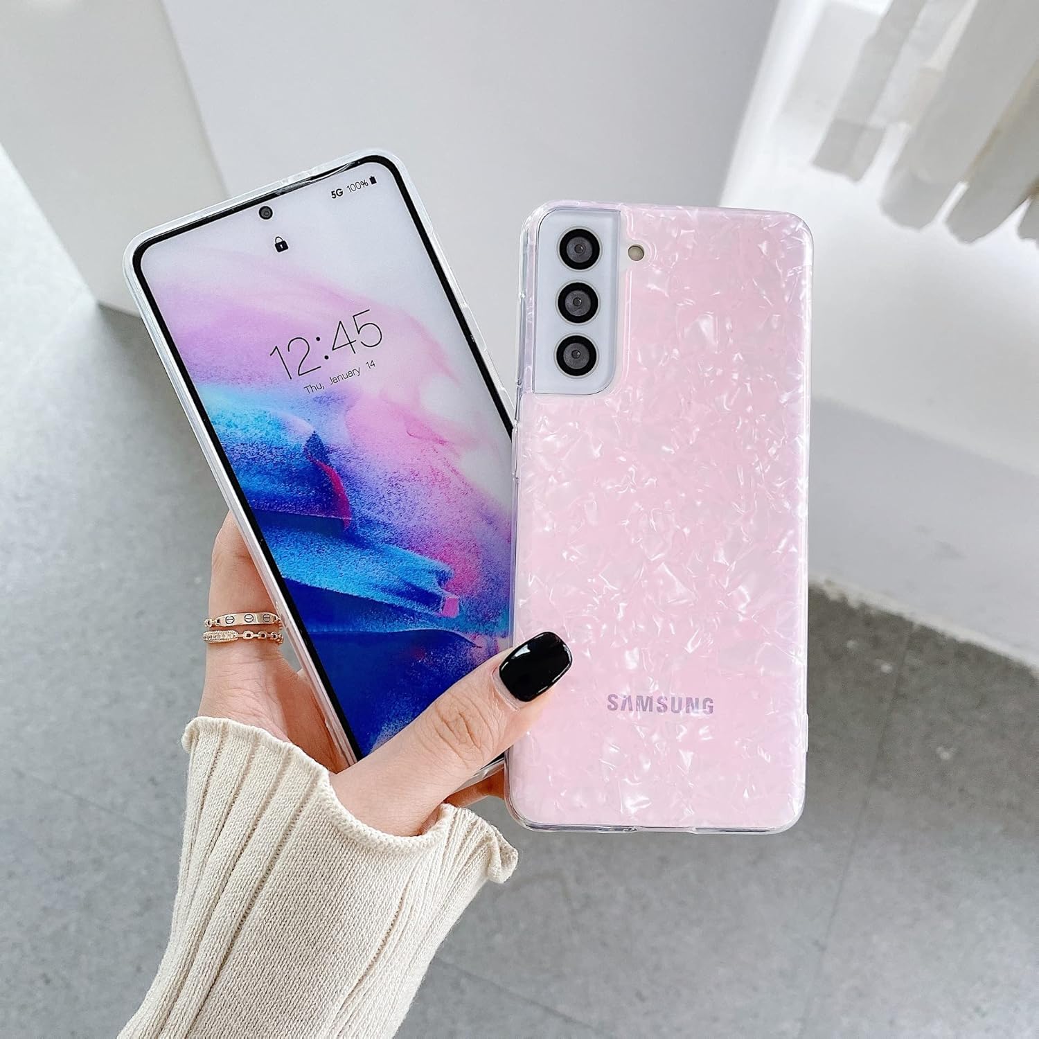 YTanazing Samsung Galaxy S23 Plus – Funda protectora con purpurina para mujer, diseño de mármol ópalo, bonito diseño brillante, funda protectora