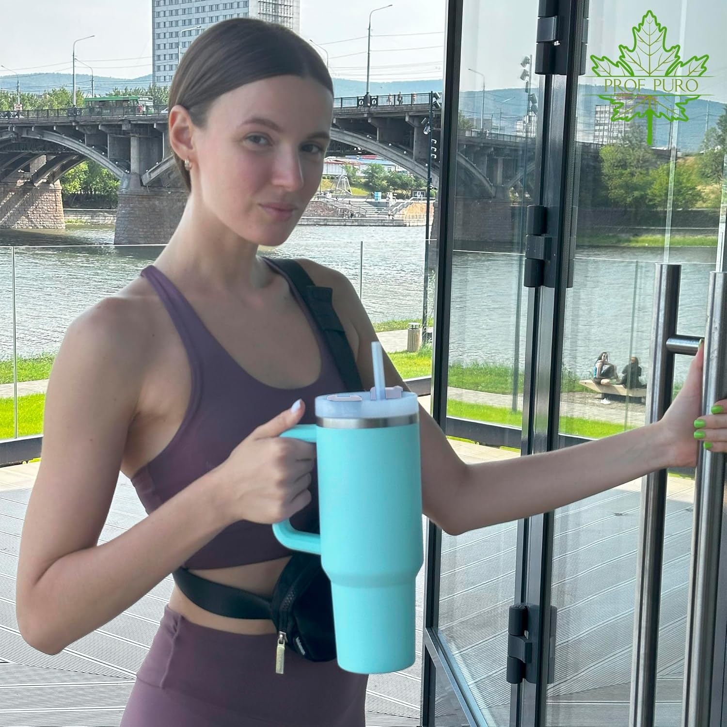 VOLTS&CARE Vaso con asa de 40 onzas para taza de viaje de 40 onzas, con tapa, aislante, acero inoxidable, agua, té helado, café, caja de regalo, 3
