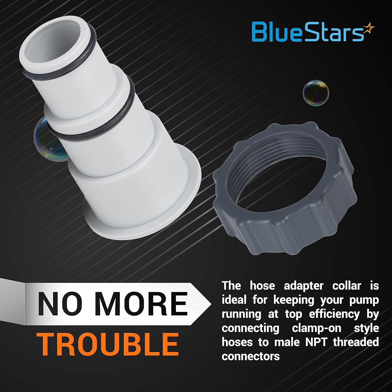 BlueStars – Adaptador de manguera con pieza de repuesto para collar, ajuste exacto para Intex Fit para bombas de conexión roscadas, convierte