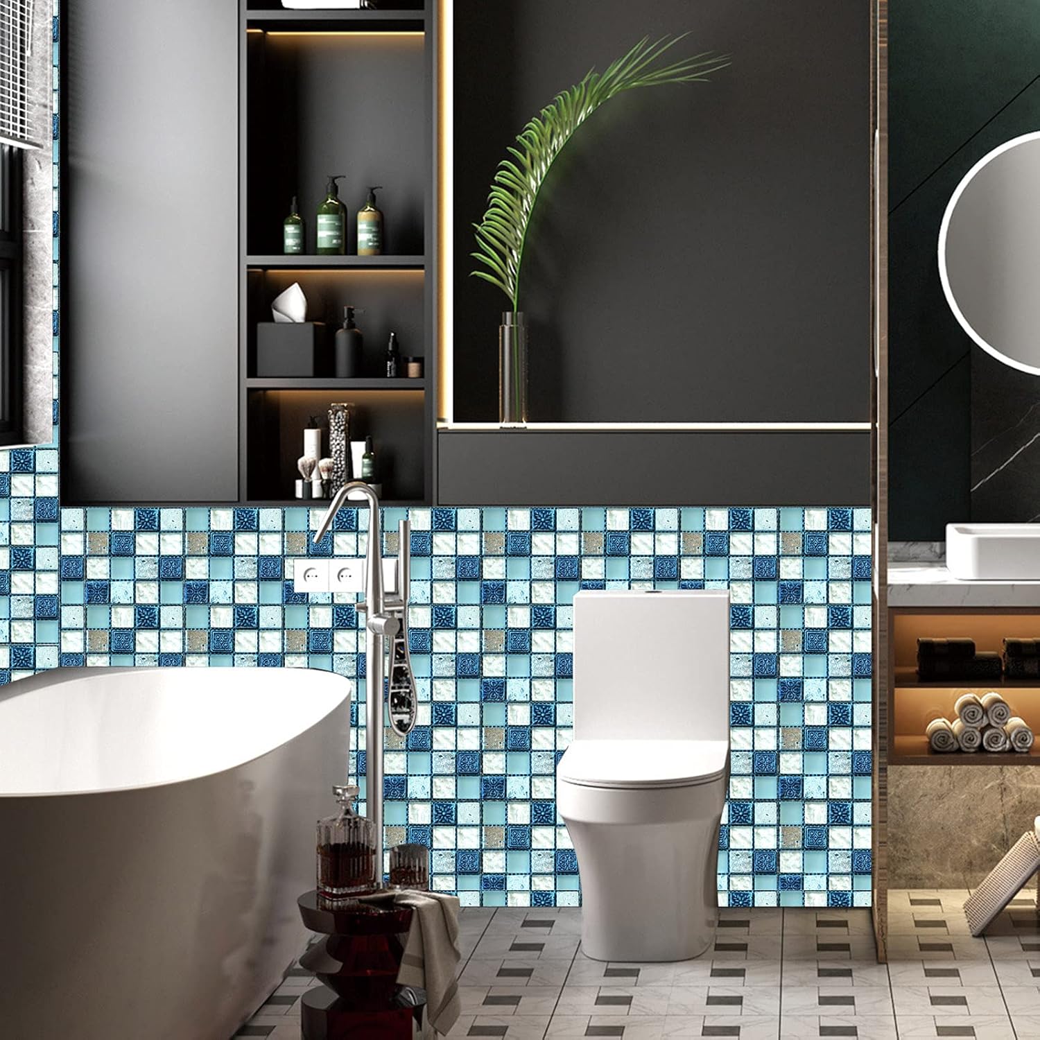 Azulejos autoadhesivos para pared de baño, azulejos 3D autoadhesivos para baño, mesa de lavandería, calcomanías de escalera de 10 hojas