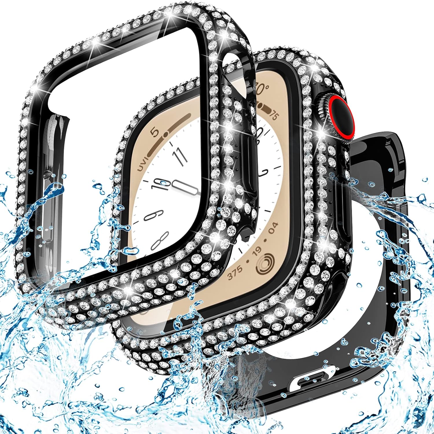Goton Funda impermeable brillante 2 en 1 para Apple Watch de 1.575 pulgadas, protector de pantalla SE (2 generación) Series 6 5 4, con diamantes de