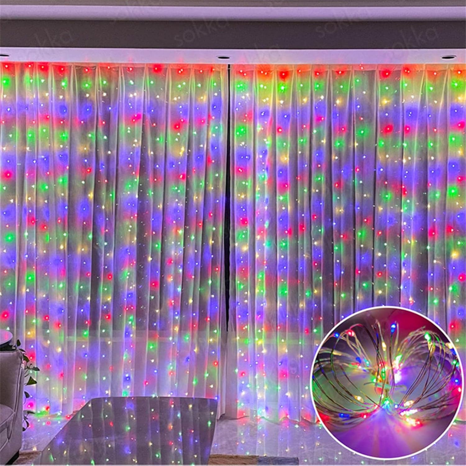 Taoke Guirnalda de luces de Navidad, 300 luces de cortina con carga USB, luces LED para interiores y exteriores, para Navidad, boda, fiesta, hogar,