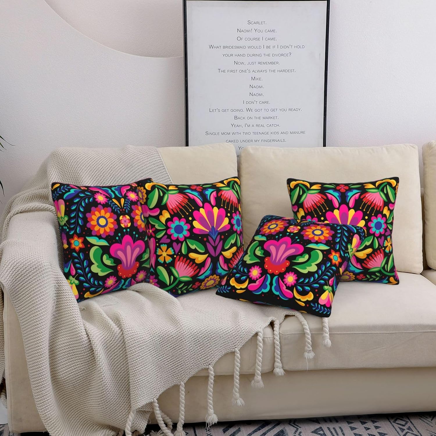 4 fundas de almohada del Día de los Muertos con patrón floral mexicano, fundas de almohada cuadradas Dia De Los Muertos, decoración de fiesta