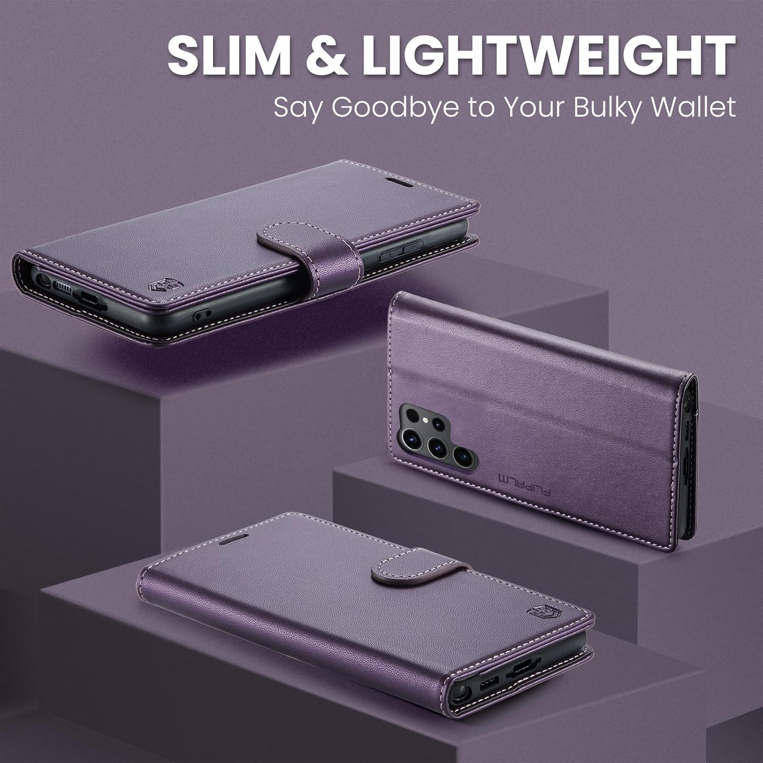 FLIPALM Funda tipo cartera para Samsung Galaxy S23 Ultra con bloqueo RFID, soporte para tarjeta de crédito, de piel sintética, función atril, funda