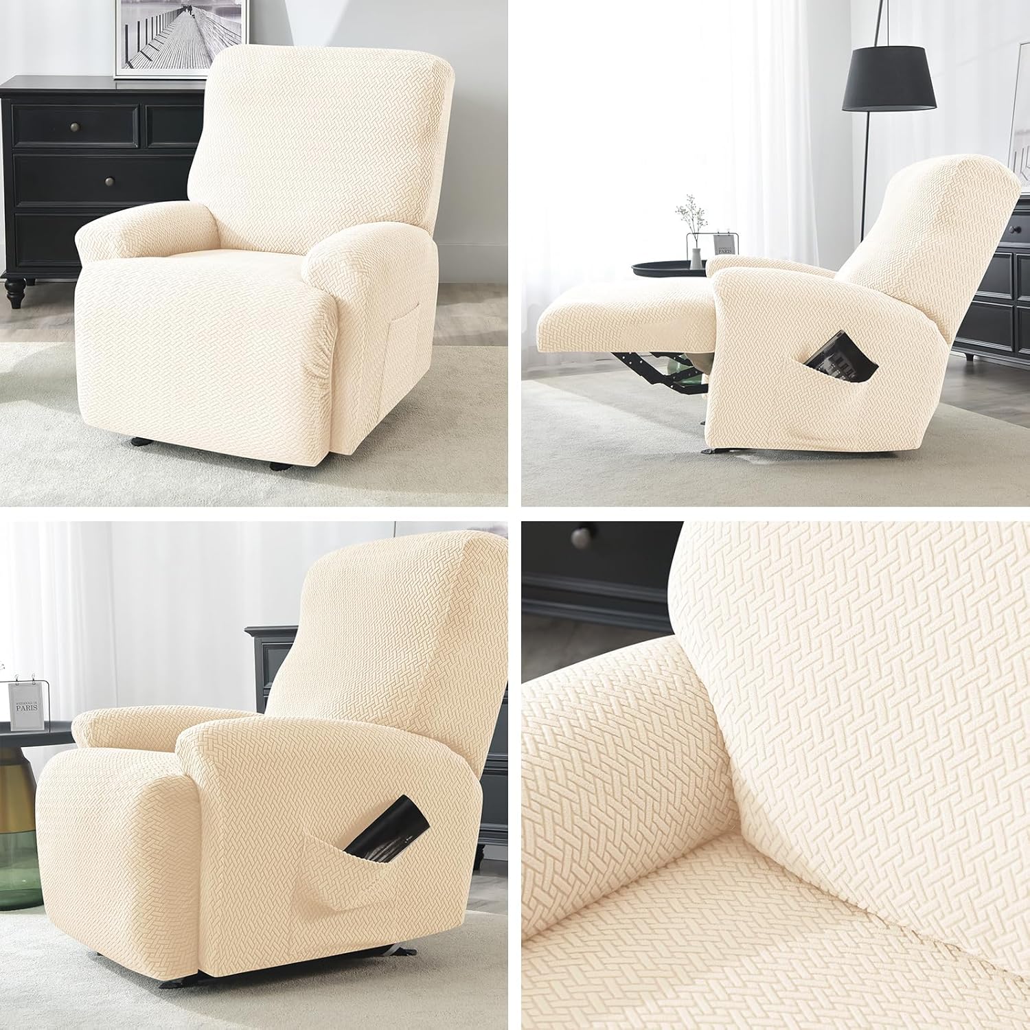 Eco-Ancheng Fundas reclinables Lazyboy de 4 piezas, fundas para sofá reclinable, fundas antideslizantes para sillas reclinables, con bolsillos de