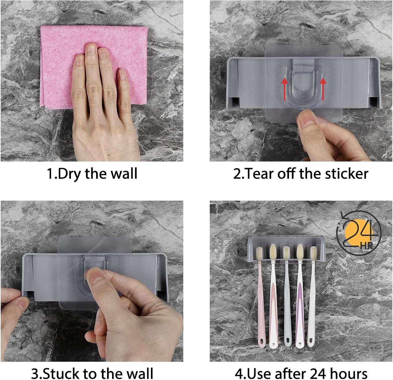 Soporte de pared para cepillos de dientes con 5 ranuras con tapa, organizador de almacenamiento de cepillos de dientes autoadhesivo para ducha,