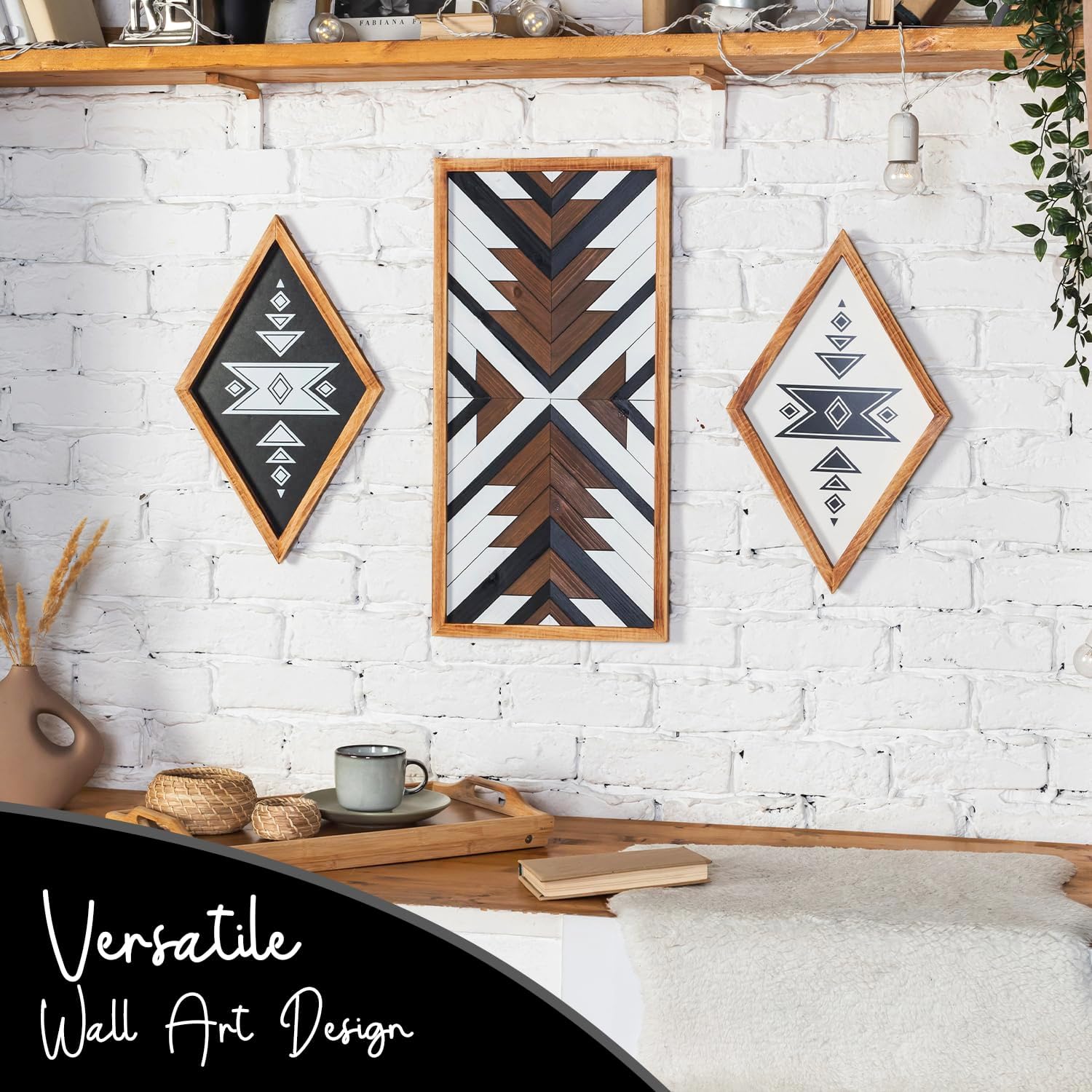 Beautiful Mind Arte de pared grande de madera azteca de 3 piezas, decoración de pared occidental, inspiración bohemia, suroeste y nativa americana,