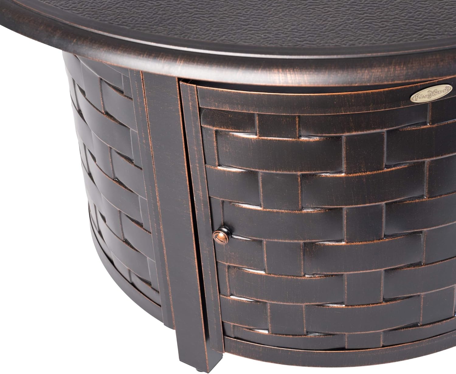 Fire Sense 62746 Armstrong Basketweave – Mesa convertible de aluminio para fogata de gas, 55,000 BTU, portátil al aire libre con tapa de cuenco de