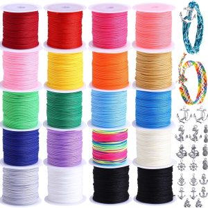 Cuerda de nailon para pulseras, 20 rollos de cordón de nudo chino de 0.028 in Kumihimo para hacer pulseras de la amistad, hilo para hacer joyas, Cuerda de nailon para pulseras, 20 rollos de cordón de nudo chino de 0.028 in Kumihimo para hacer pulseras de la amistad, hilo para hacer joyas,