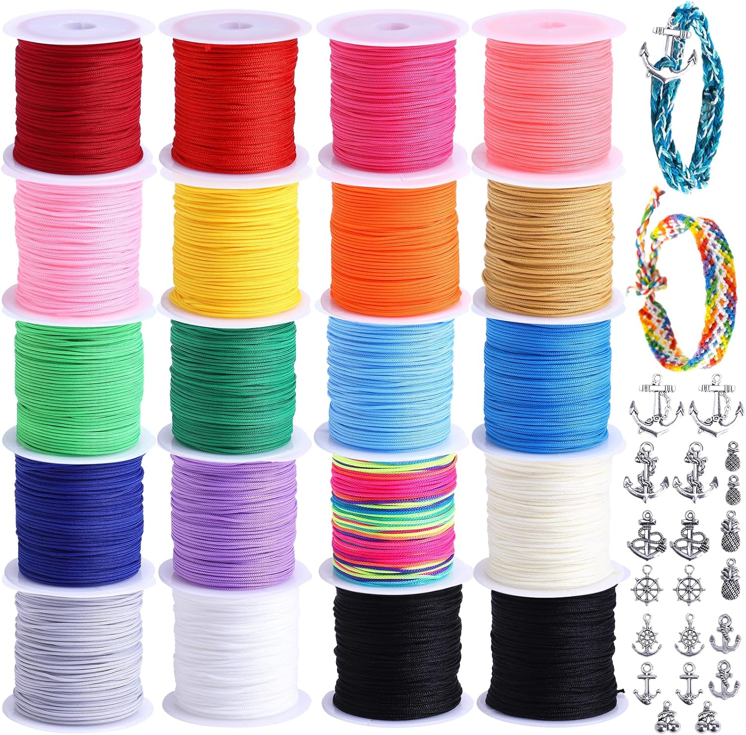 Cuerda de nailon para pulseras, 20 rollos de cordón de nudo chino de 0.028 in Kumihimo para hacer pulseras de la amistad, hilo para hacer joyas,